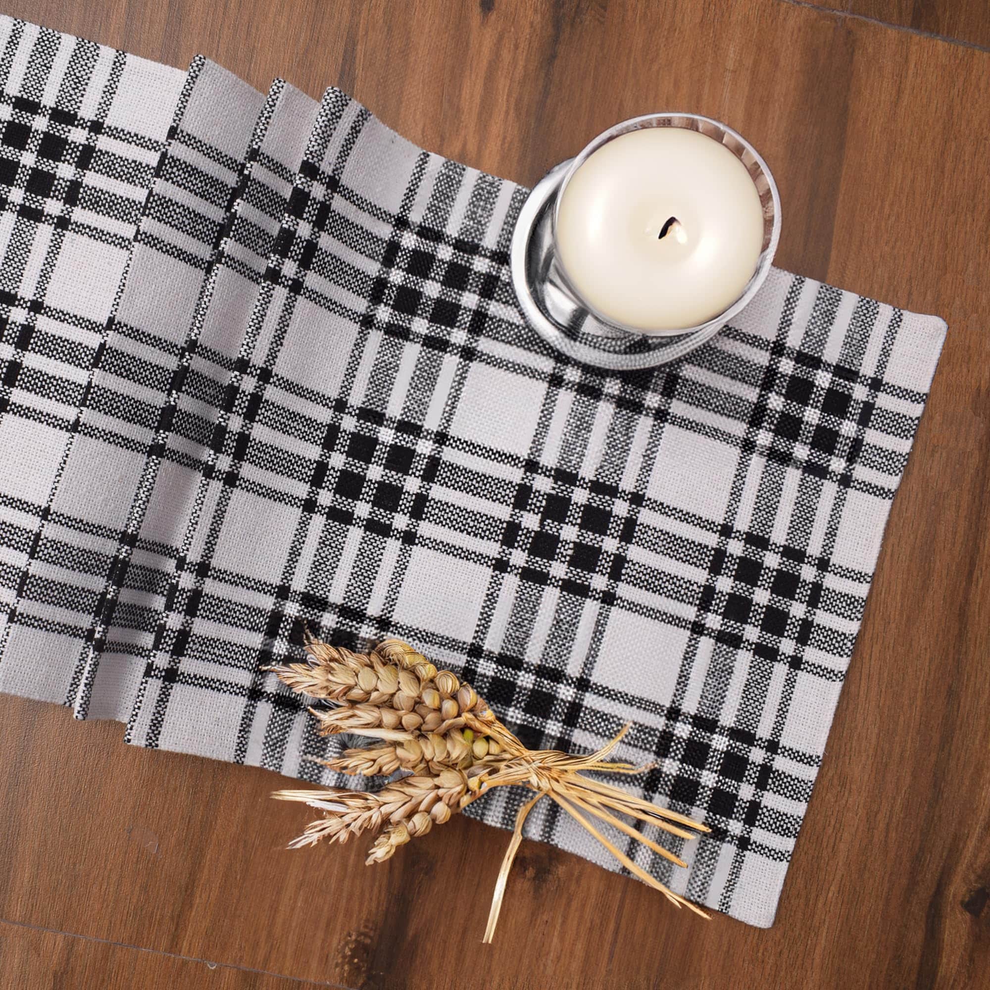 Ivory, Green Table Runner Cotton Farmhouse Inspired