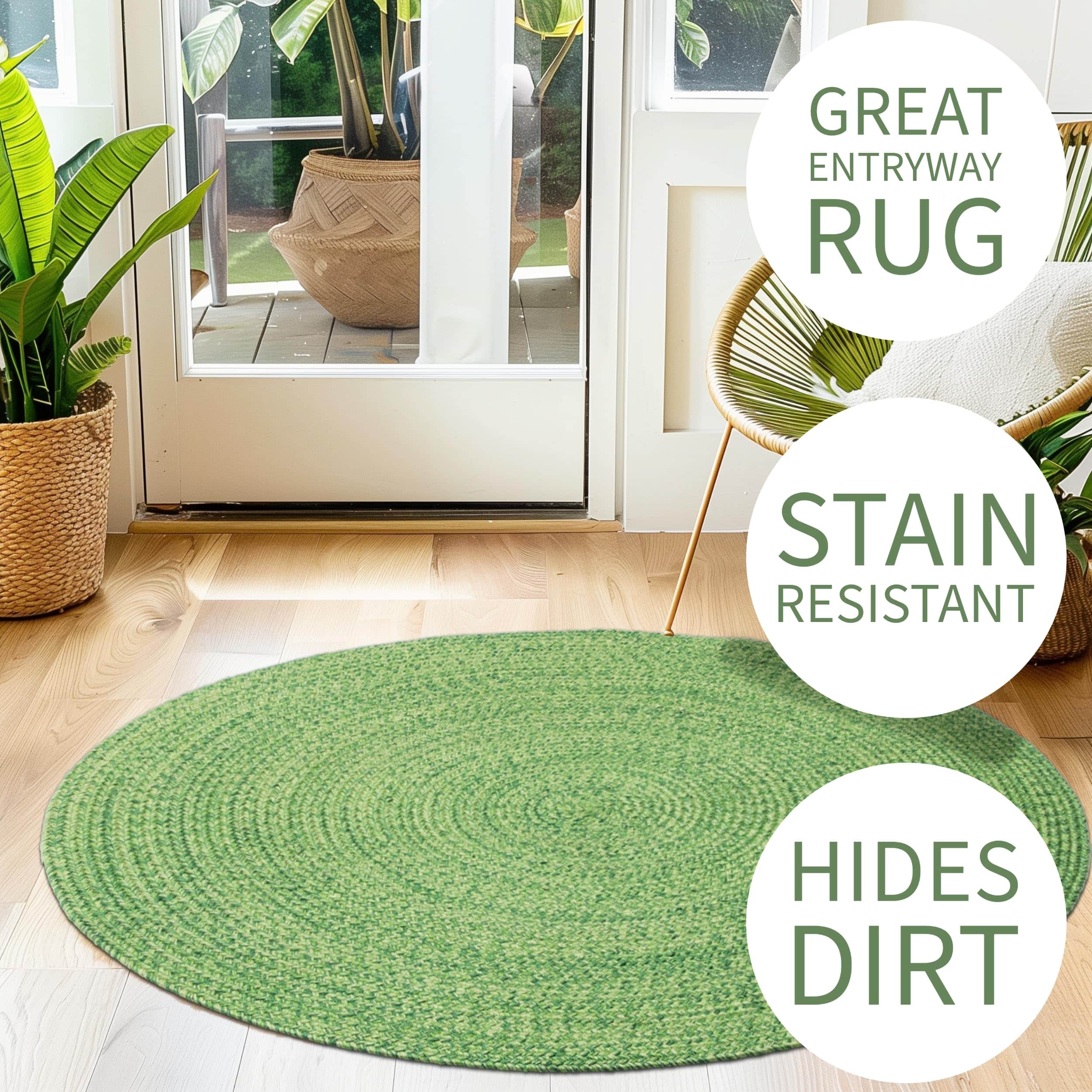Green Multicolor Indoour Outdoor Braided Kitchen Rug