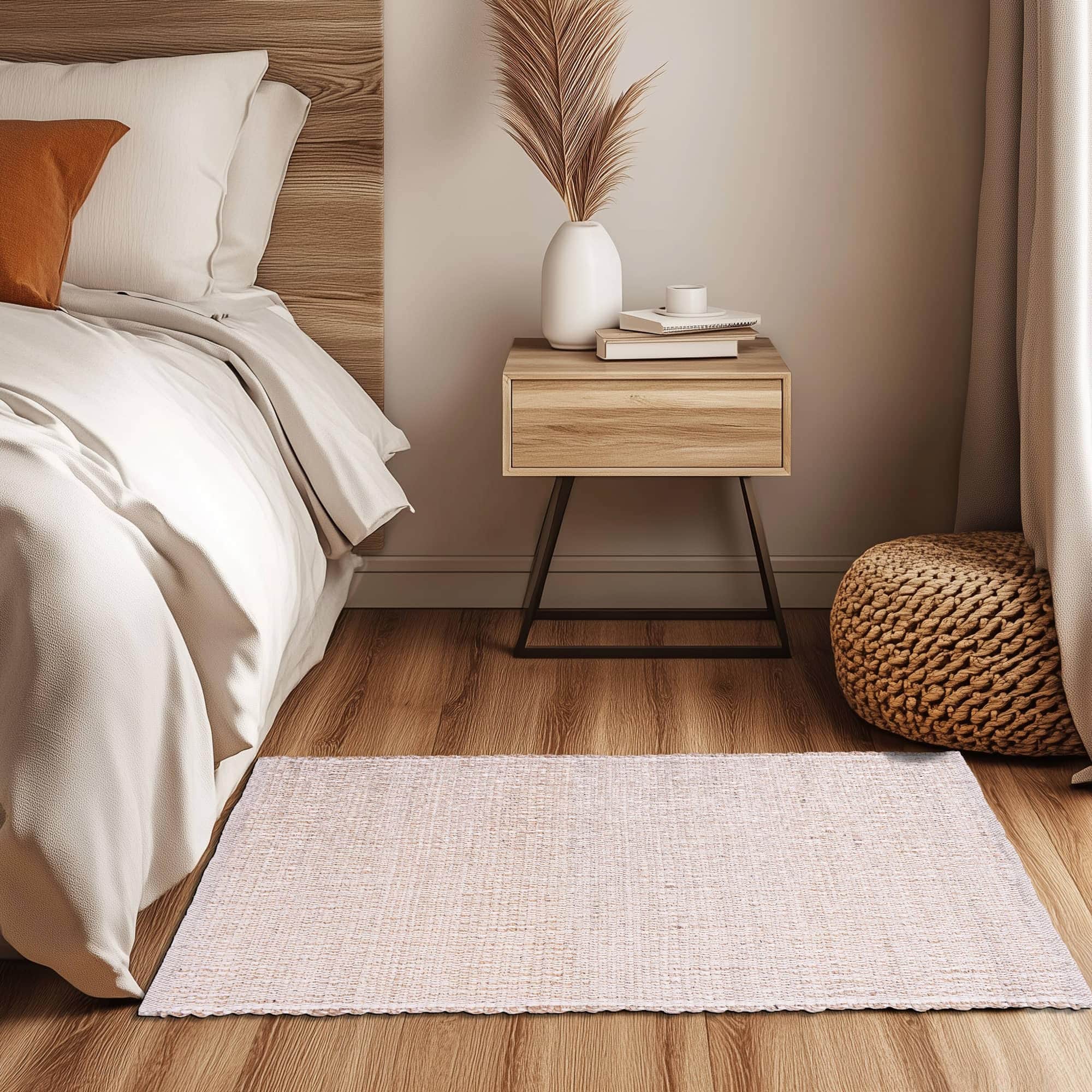 Natural Jute & Cotton Woven Rug - Simple Farmhouse Reversible Rug