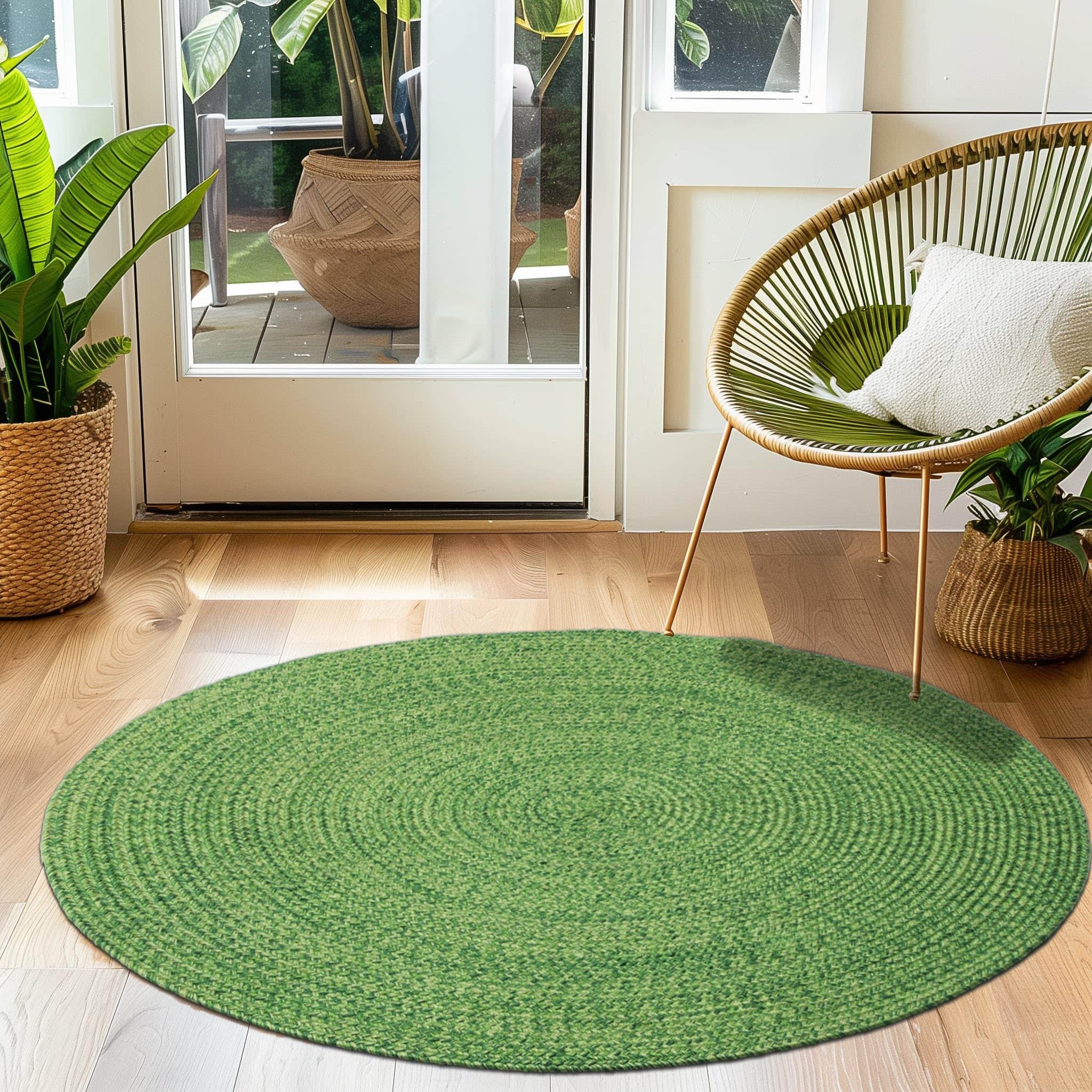 Green Multicolor Indoour Outdoor Braided Kitchen Rug