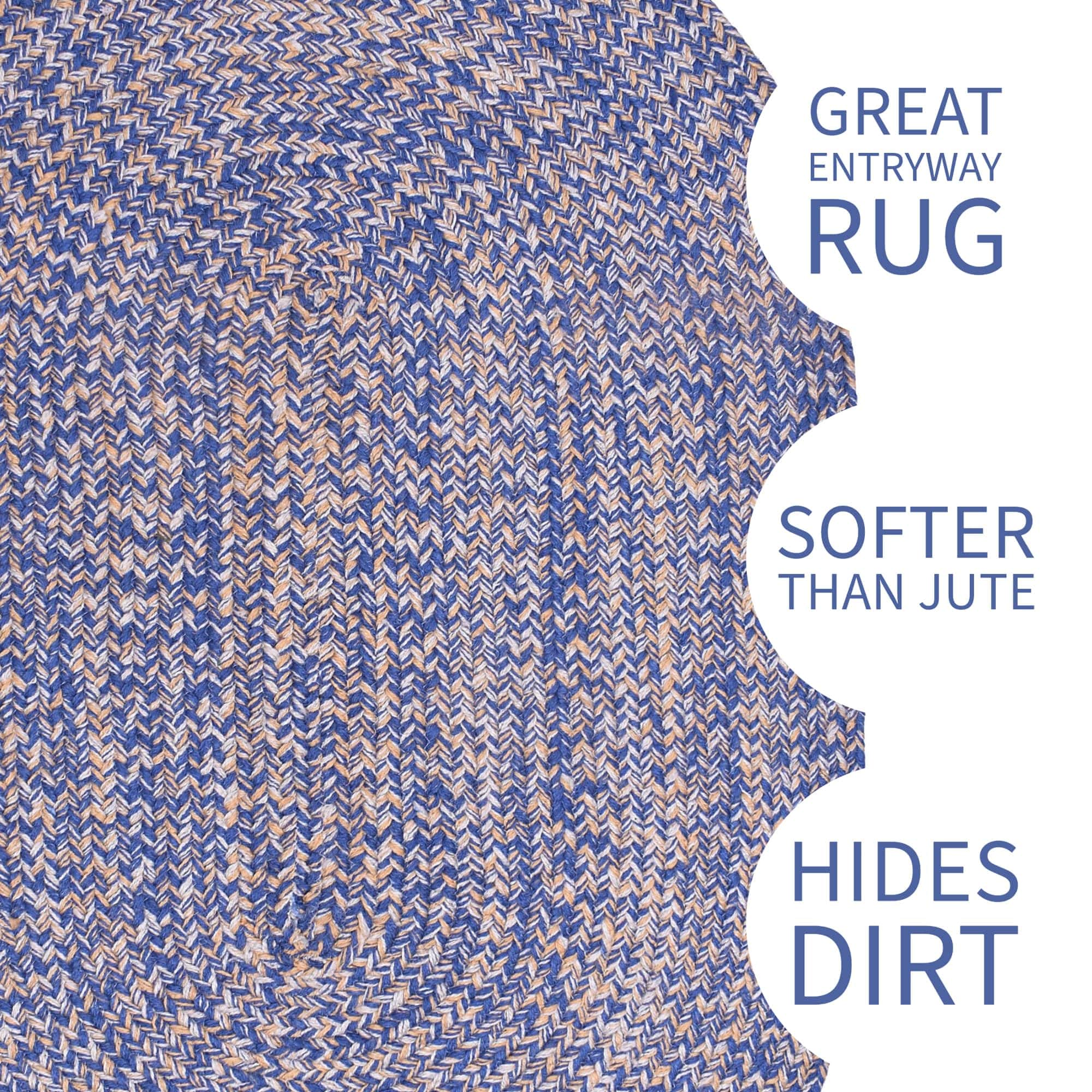 Blue, Gold Indoour Outdoor Braided Kitchen Rug