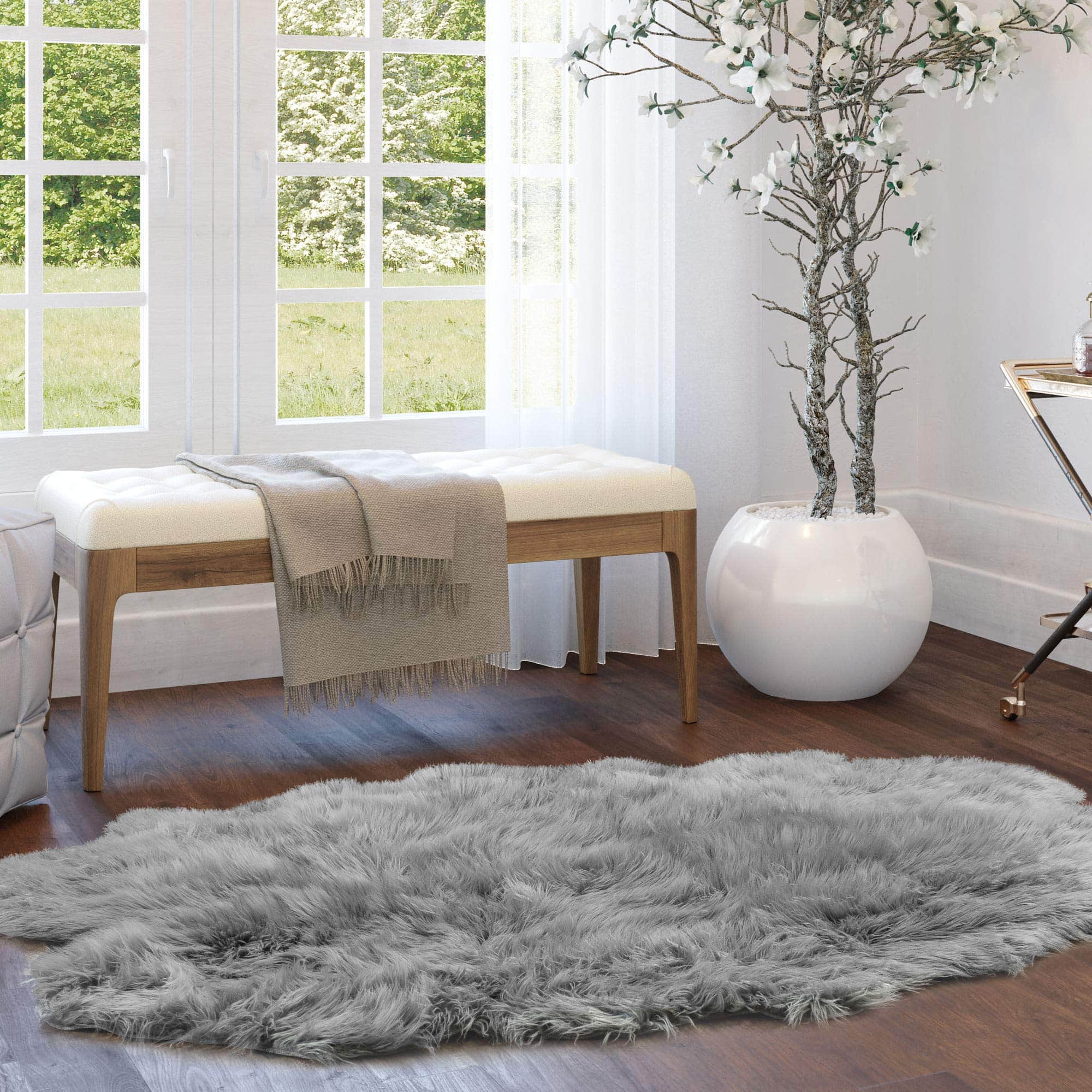 Gray Serene Faux Fur Solid Fake Sheepskin Rug