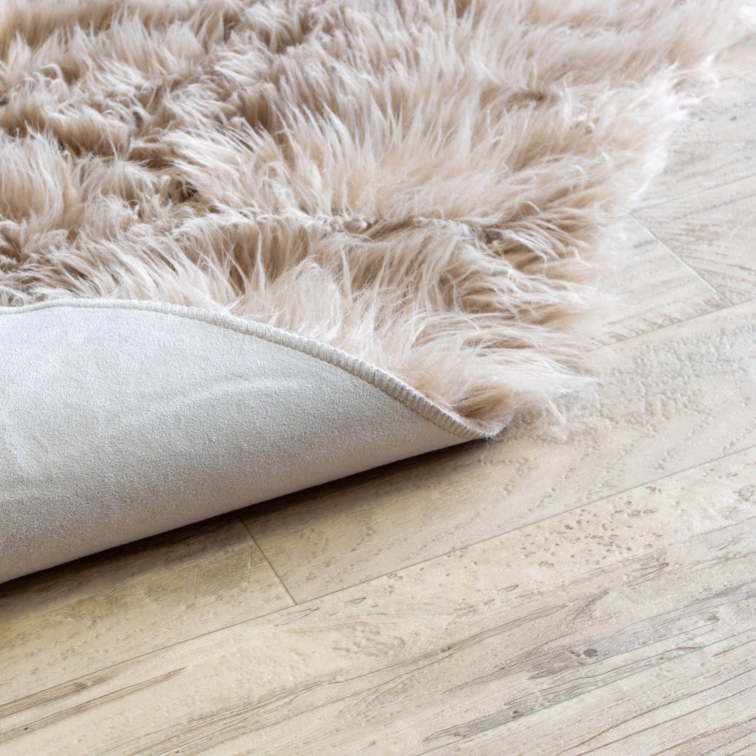 Light Brown Serene Faux Fur Solid Fake Sheepskin Rug