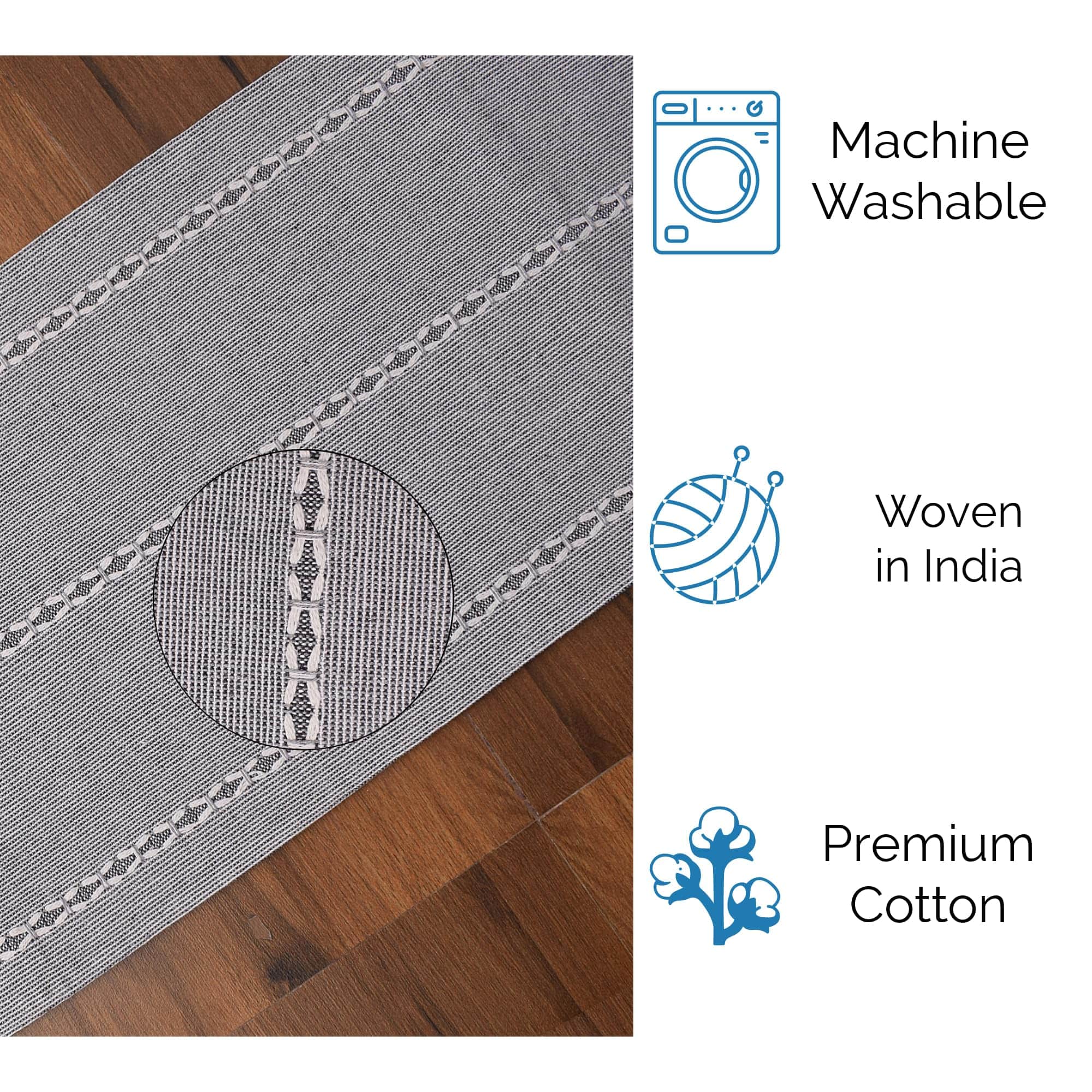 Ivory, Gray Table Runner Cotton Farmhouse Inspired