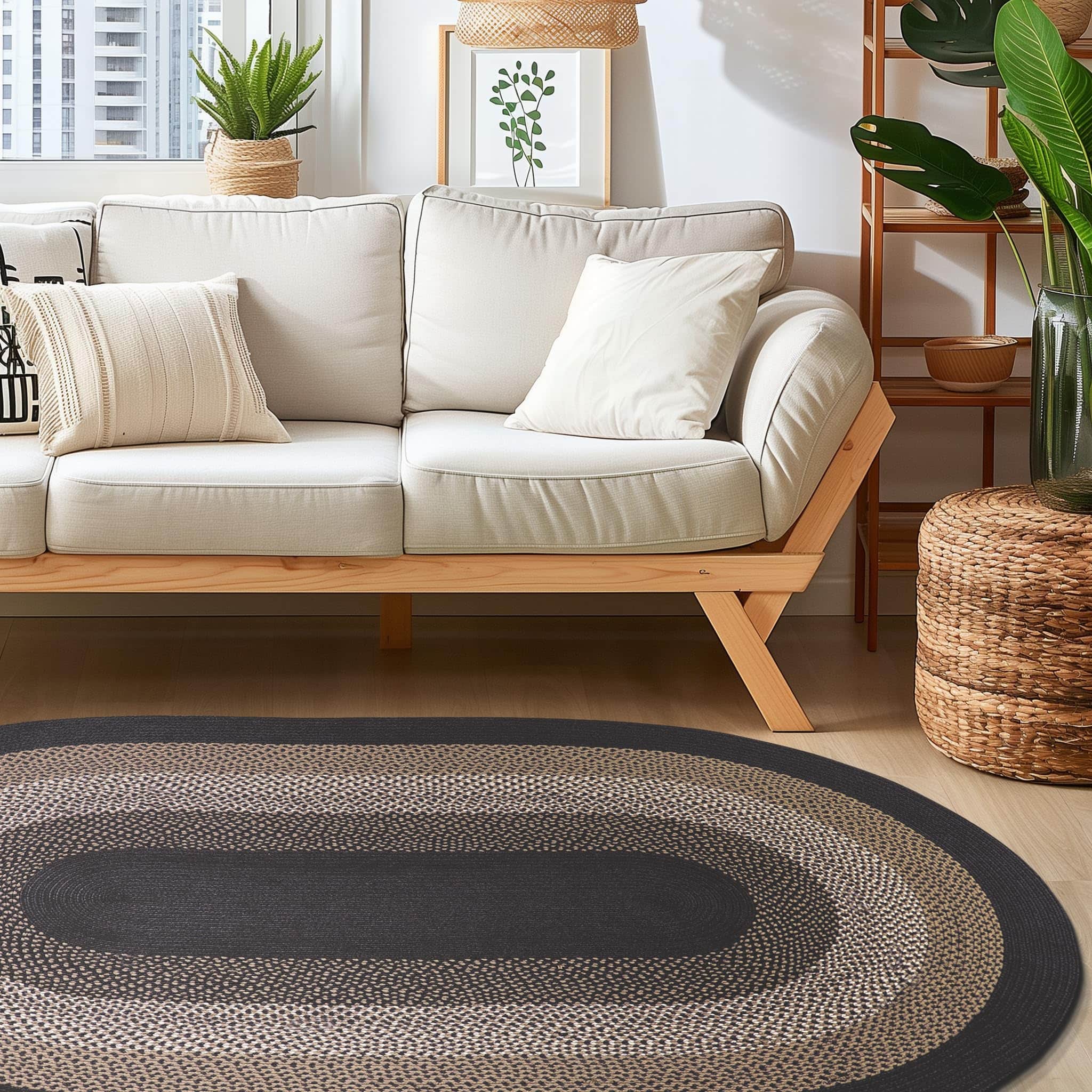 Taupe, Gray Indoor Outdoor Braided Rug for Patios, Porches and Kitchens - Bradford Collection