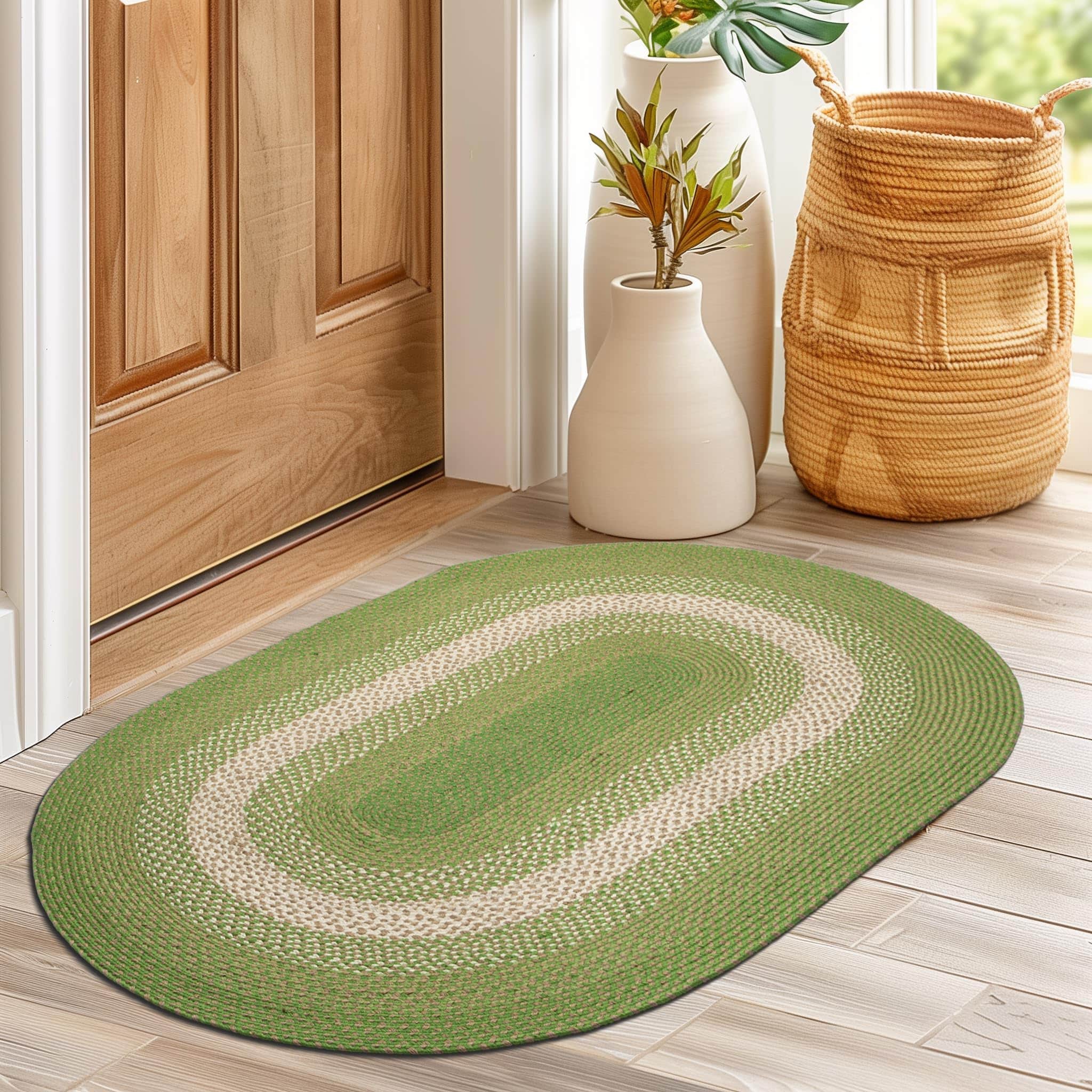 Dark Green Indoor Outdoor Braided Rug for Patios, Porches and Kitchens - Bradford Collection