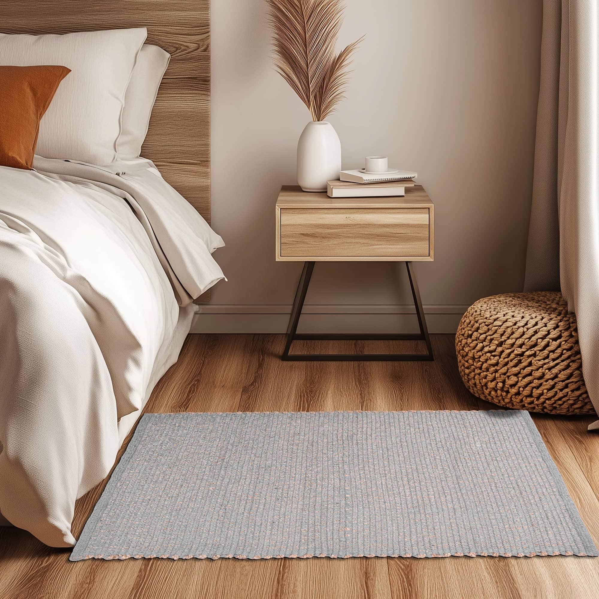 Light Gray Jute & Cotton Woven Rug - Simple Farmhouse Reversible Rug