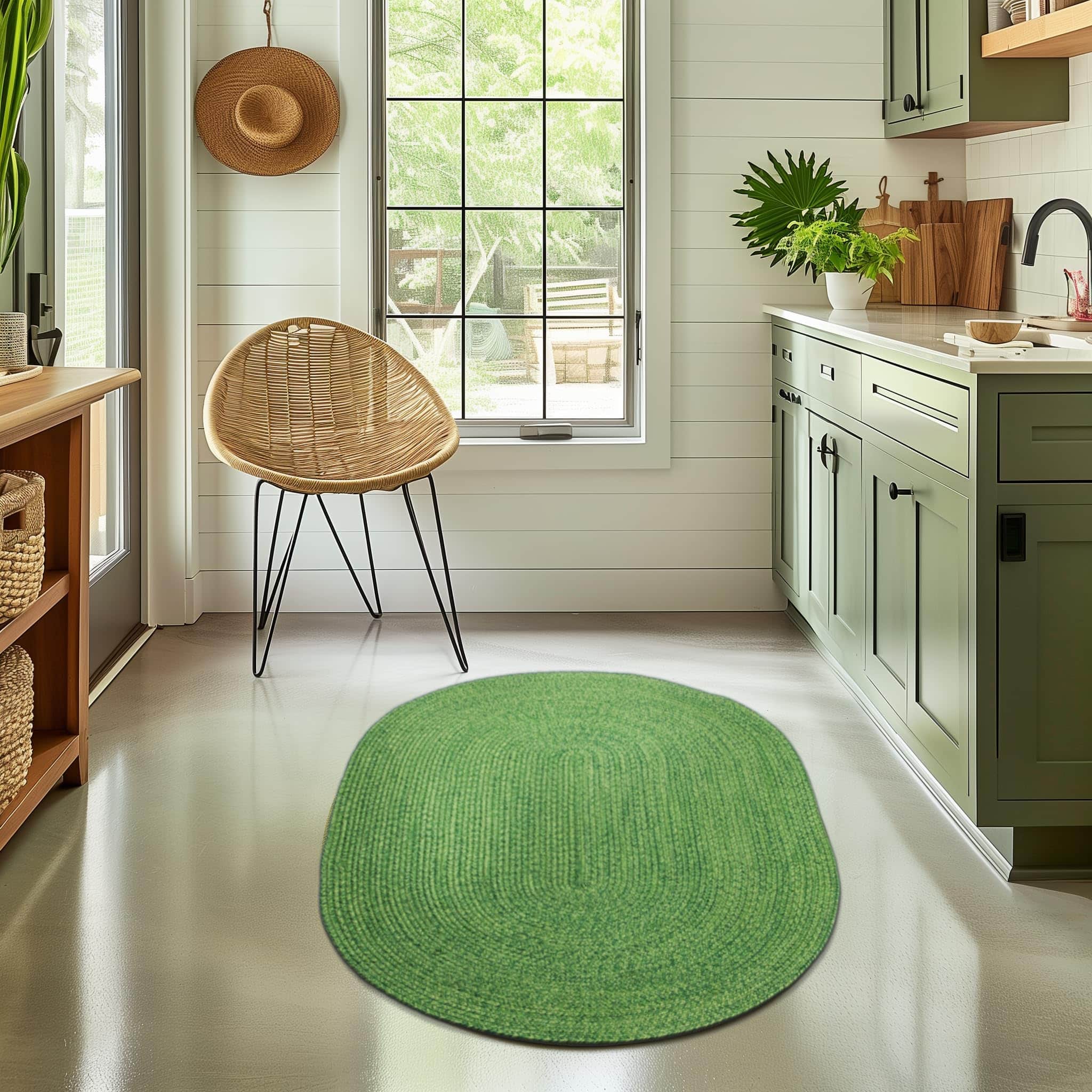 Green Multicolor Indoour Outdoor Braided Kitchen Rug