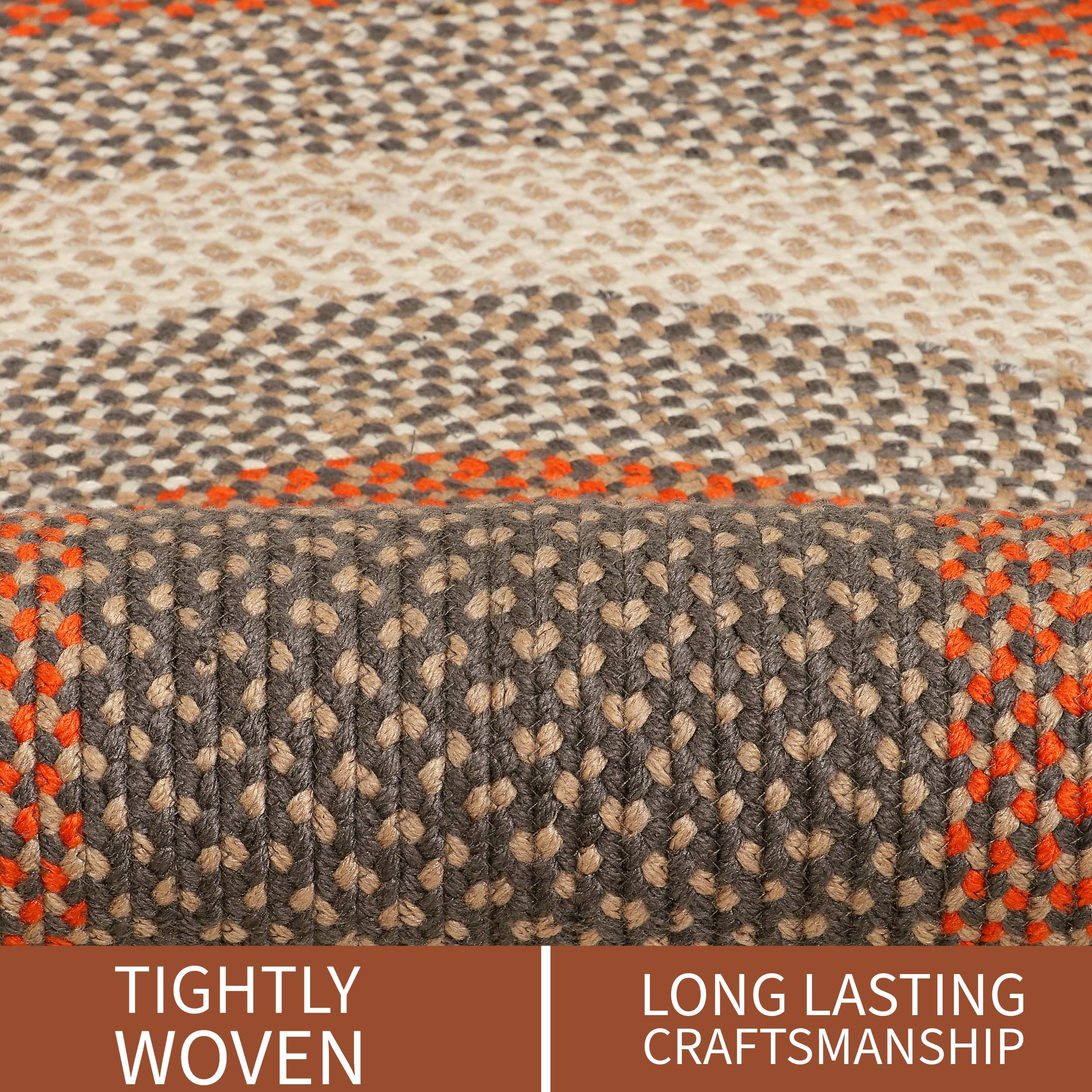 Red, Gray Indoor Outdoor Braided Rug for Patios, Porches and Kitchens - Bradford Collection