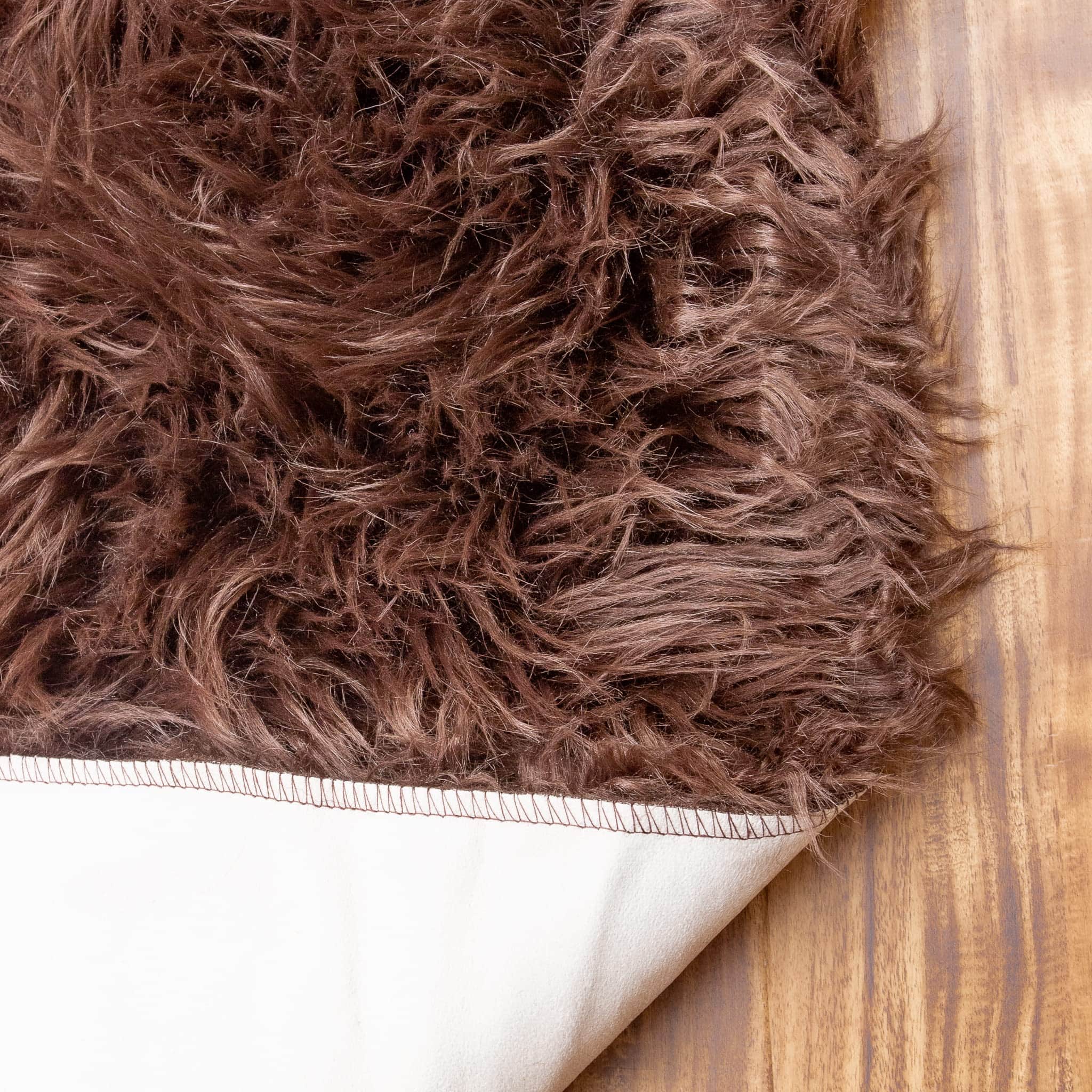 Dark Brown Serene Faux Fur Solid Fake Sheepskin Rug