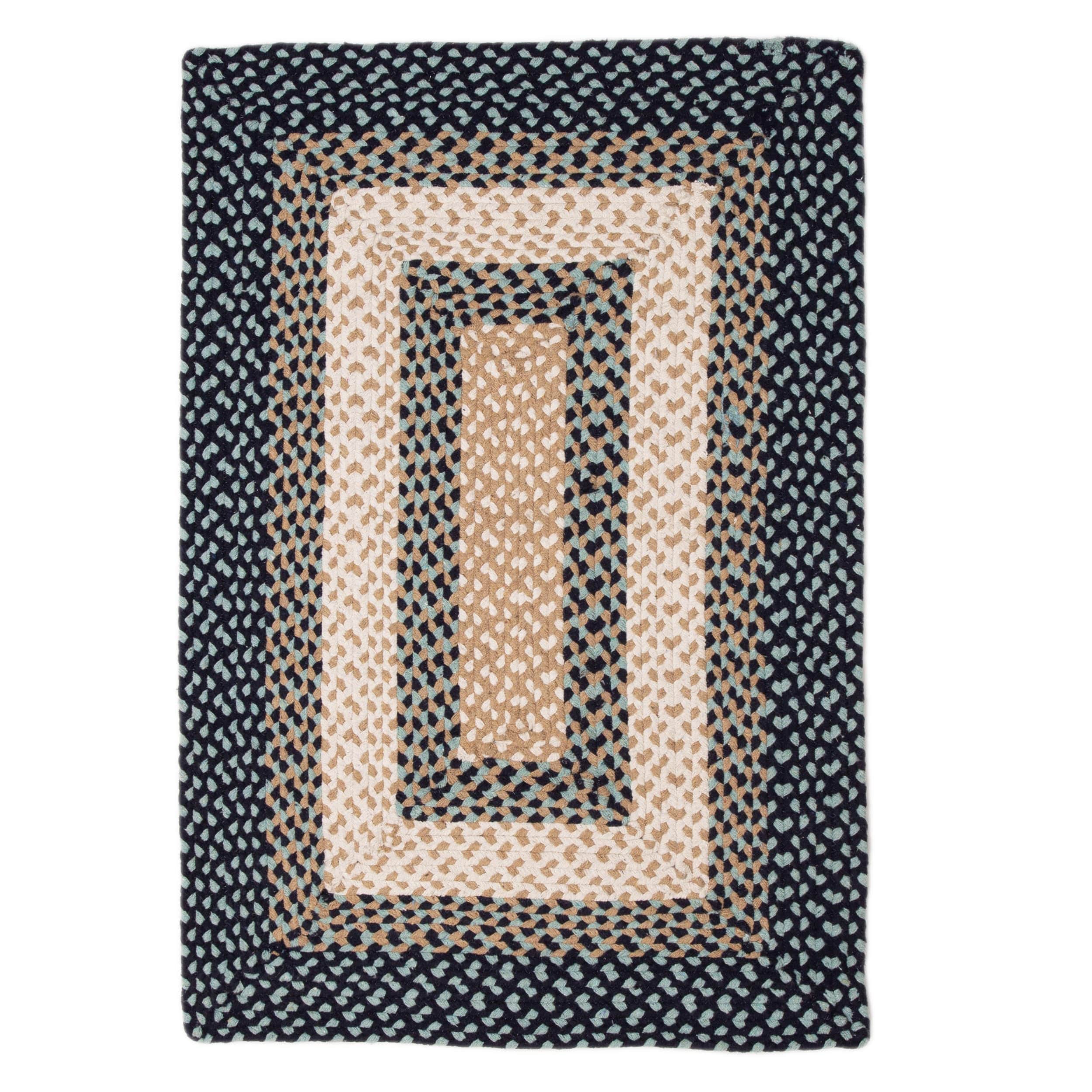 Blue, Cream Braided Rug - Soft Cotton Bordered Area Rug for Rustic Farmhouses