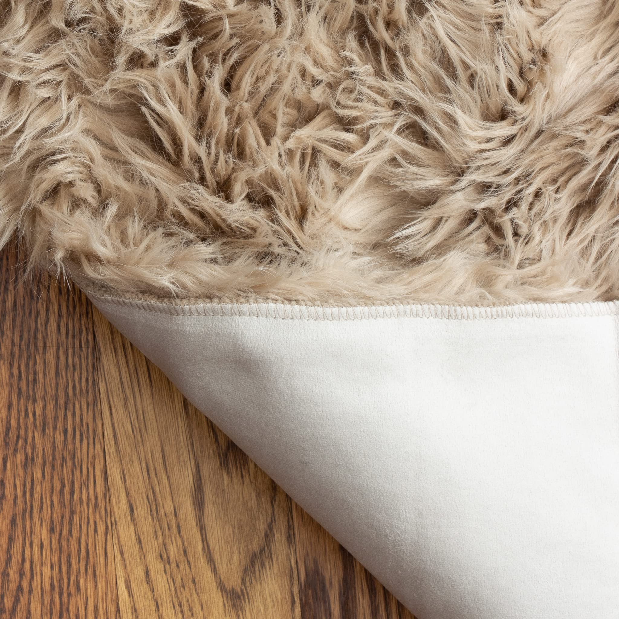 Light Brown Serene Faux Fur Solid Fake Sheepskin Rug