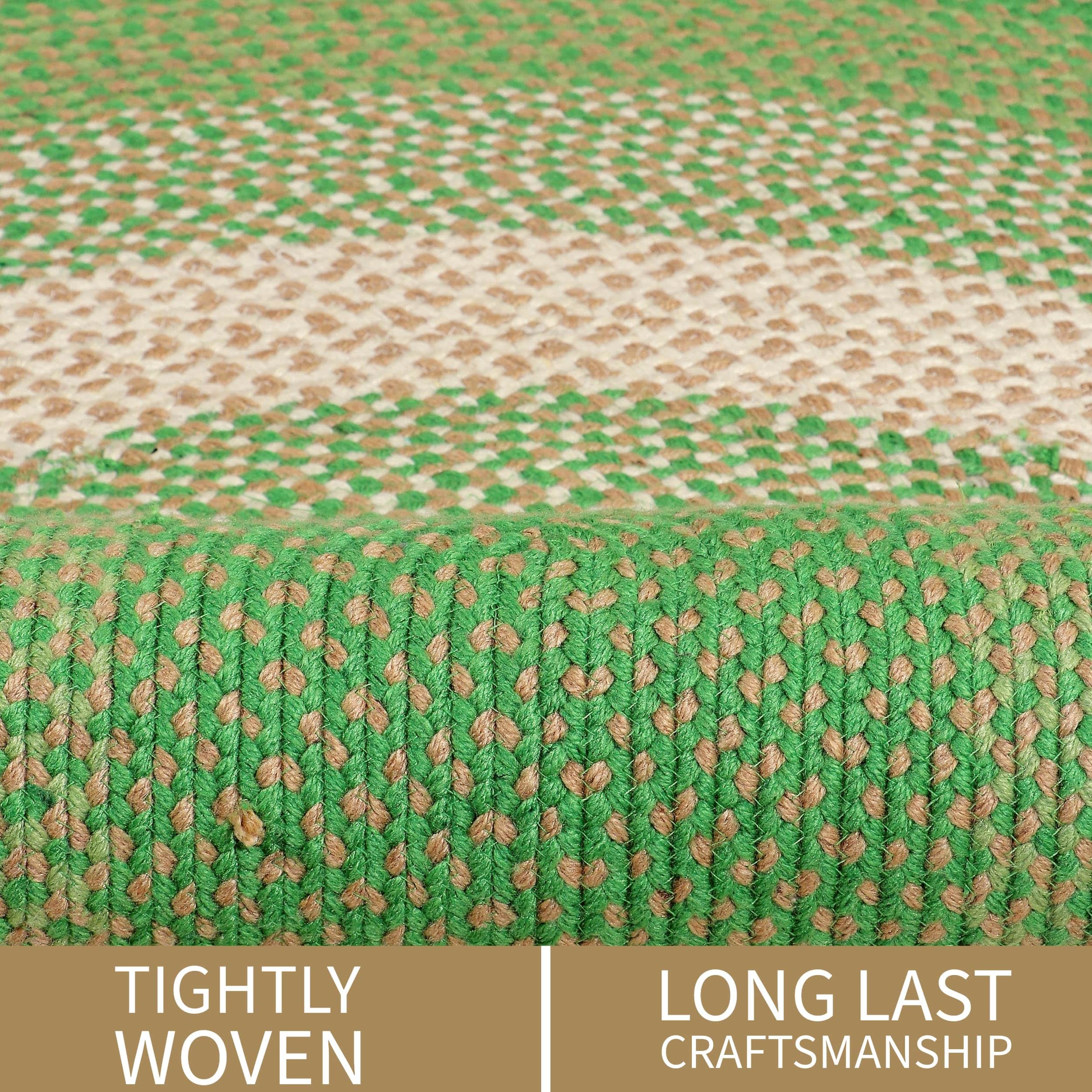 Dark Green Indoor Outdoor Braided Rug for Patios, Porches and Kitchens - Bradford Collection