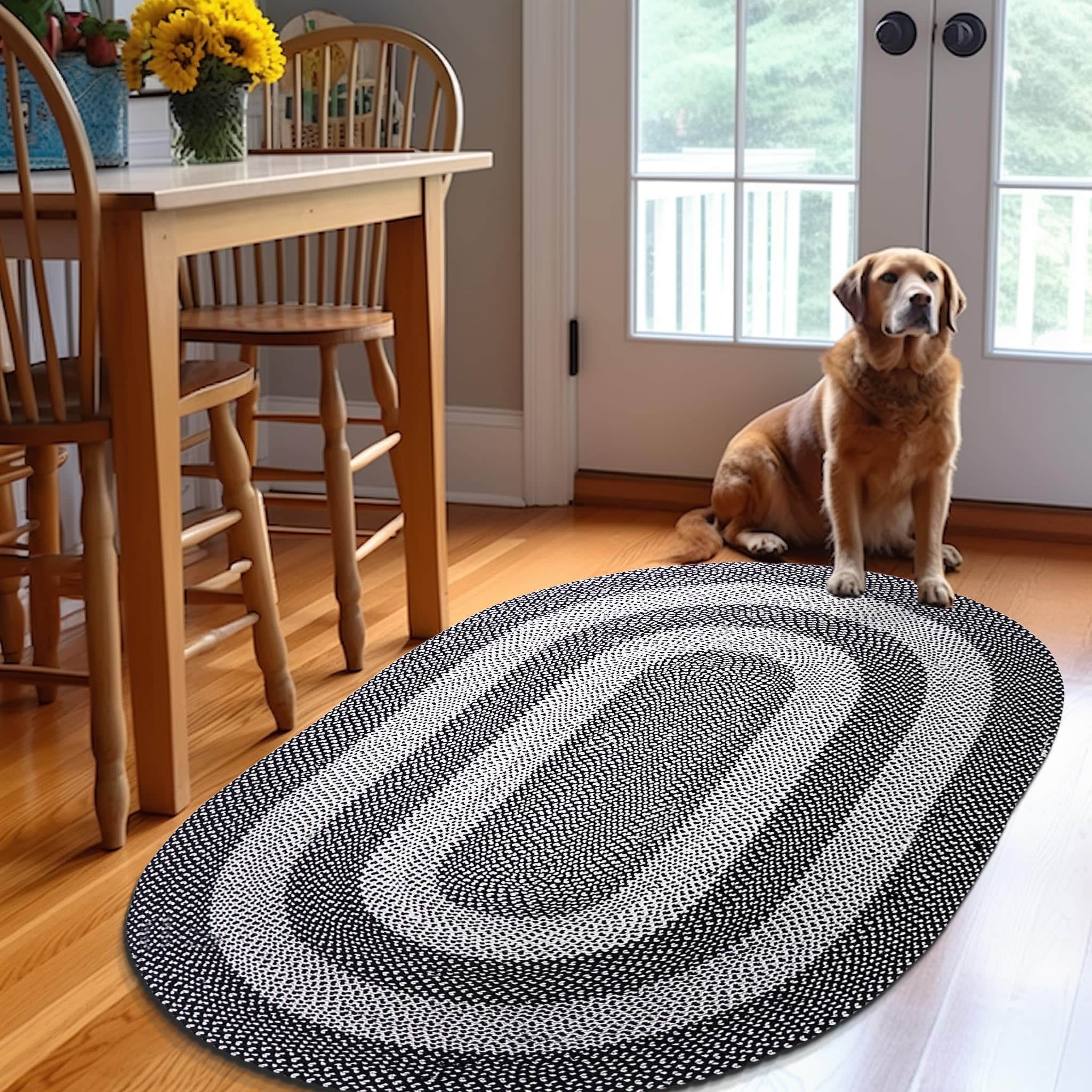 Black, White Indoor Outdoor Braided Rug for Patios, Porches and Kitchens - Bradford Collection