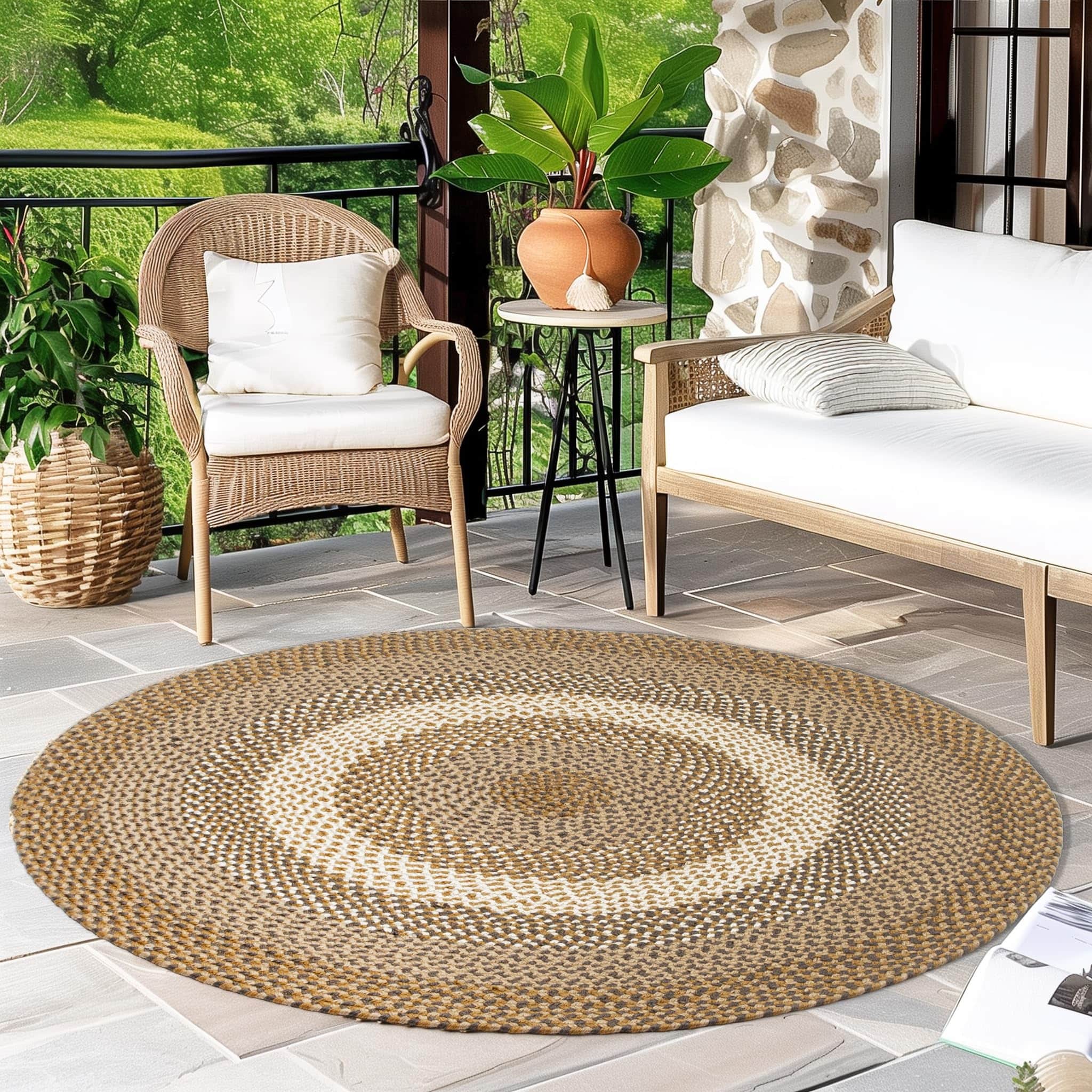 Brown, Gray Indoor Outdoor Braided Rug for Patios, Porches and Kitchens - Bradford Collection