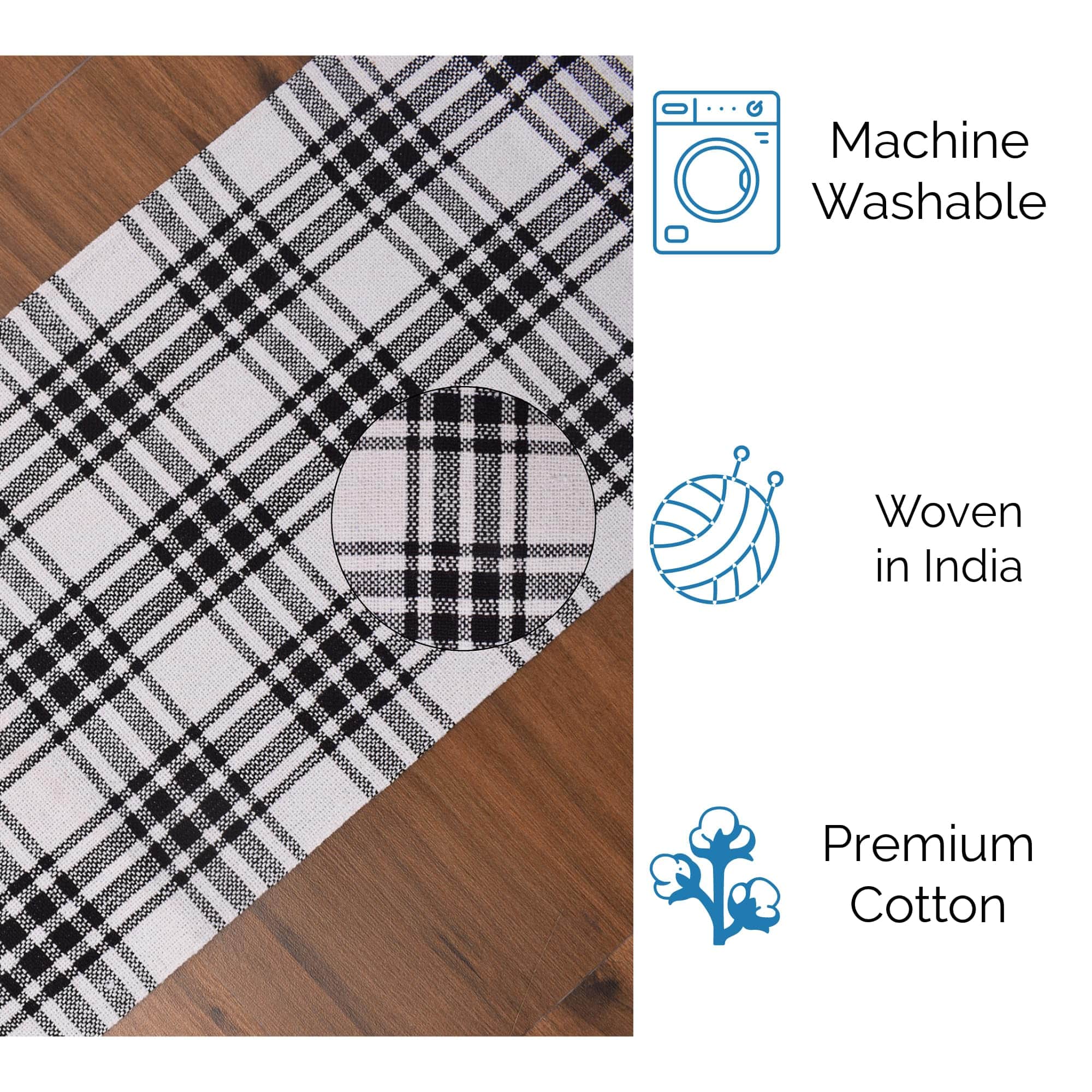 Ivory, Green Table Runner Cotton Farmhouse Inspired