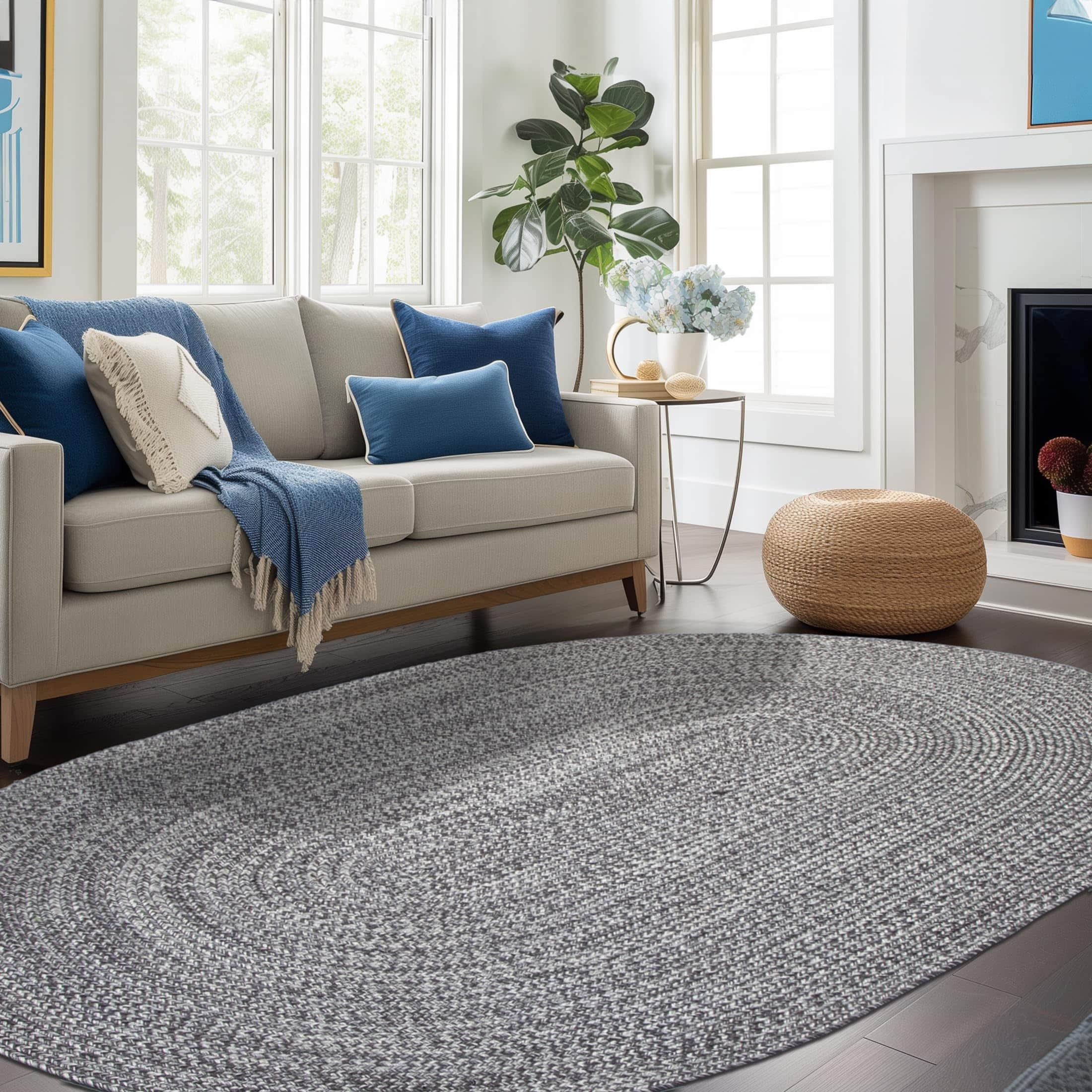 Charcoal, Gray, Light Gray, White Indoour Outdoor Braided Kitchen Rug