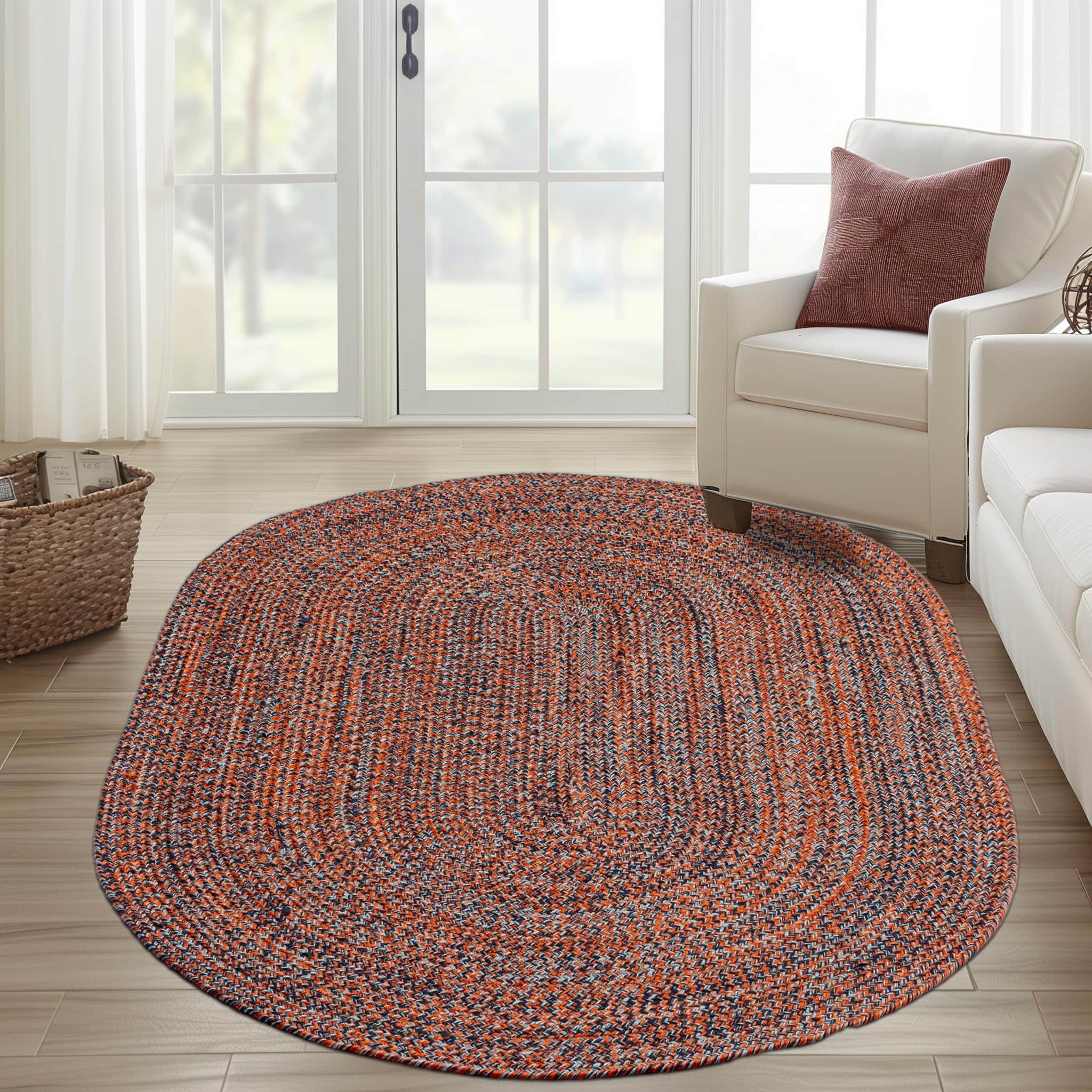 Navy, Light Blue, Red Indoour Outdoor Braided Kitchen Rug