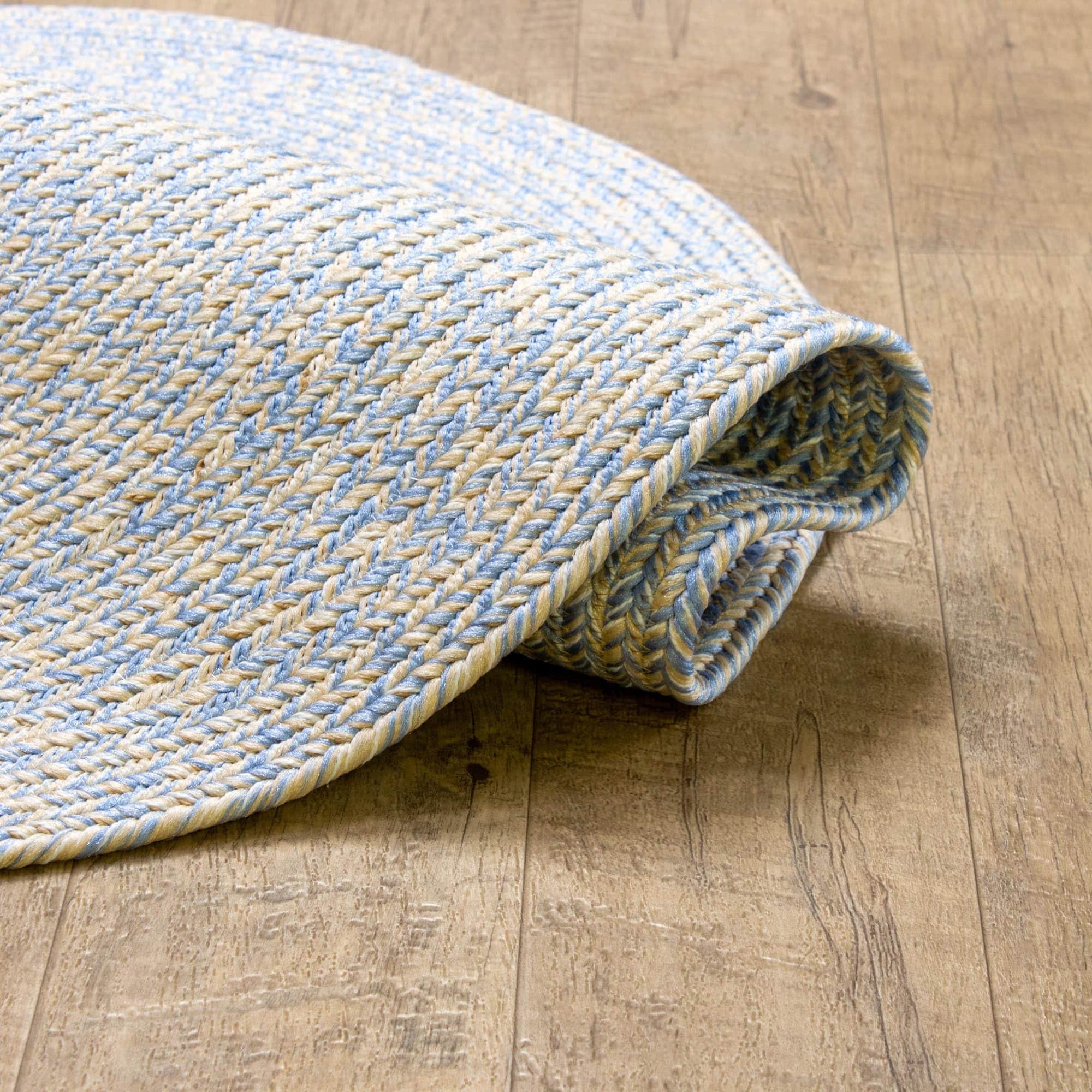 Blue, Beige Braided Rug - Reversible Solid Constrution - Indoor Outdoor & Kitchen Ready