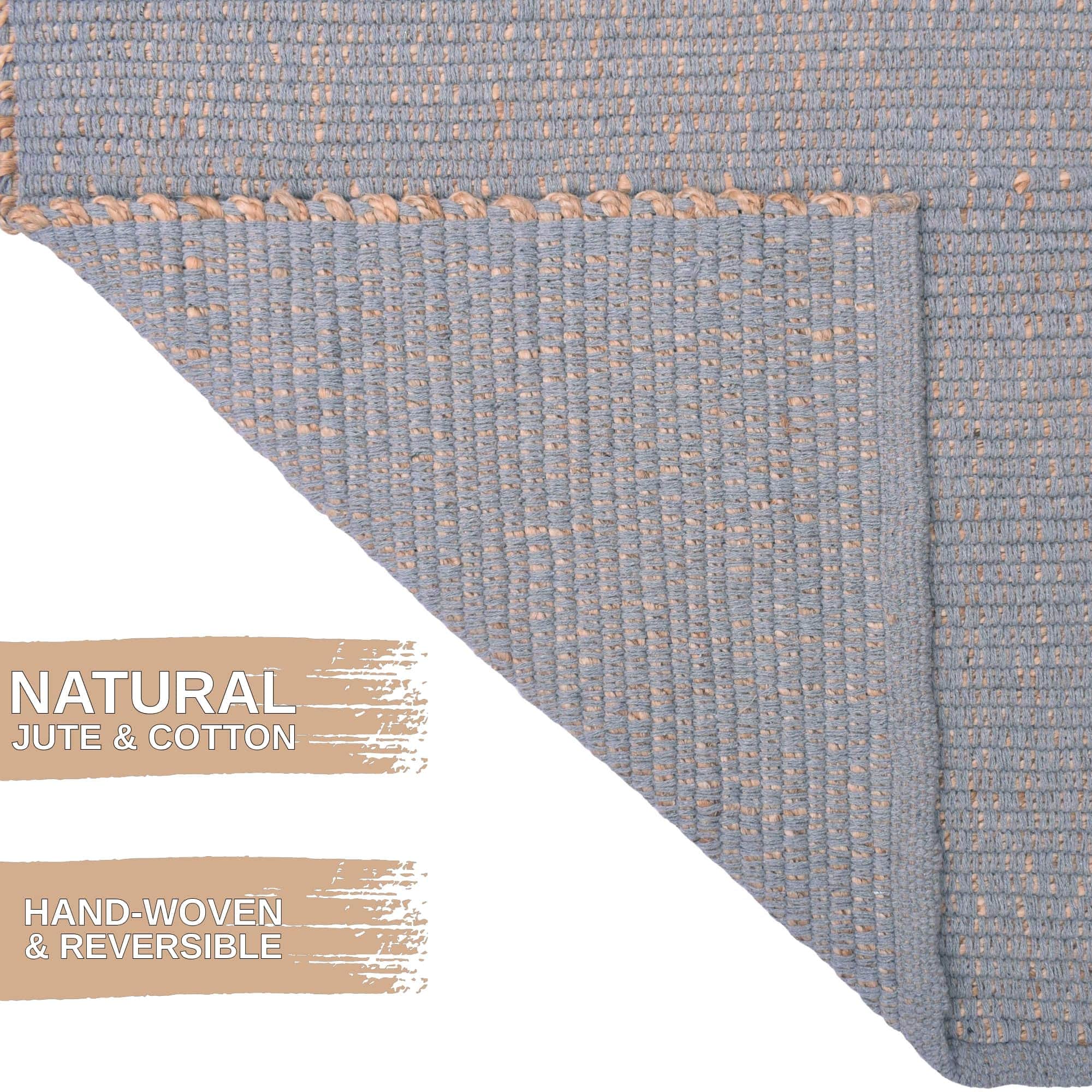 Light Gray Jute & Cotton Woven Rug - Simple Farmhouse Reversible Rug