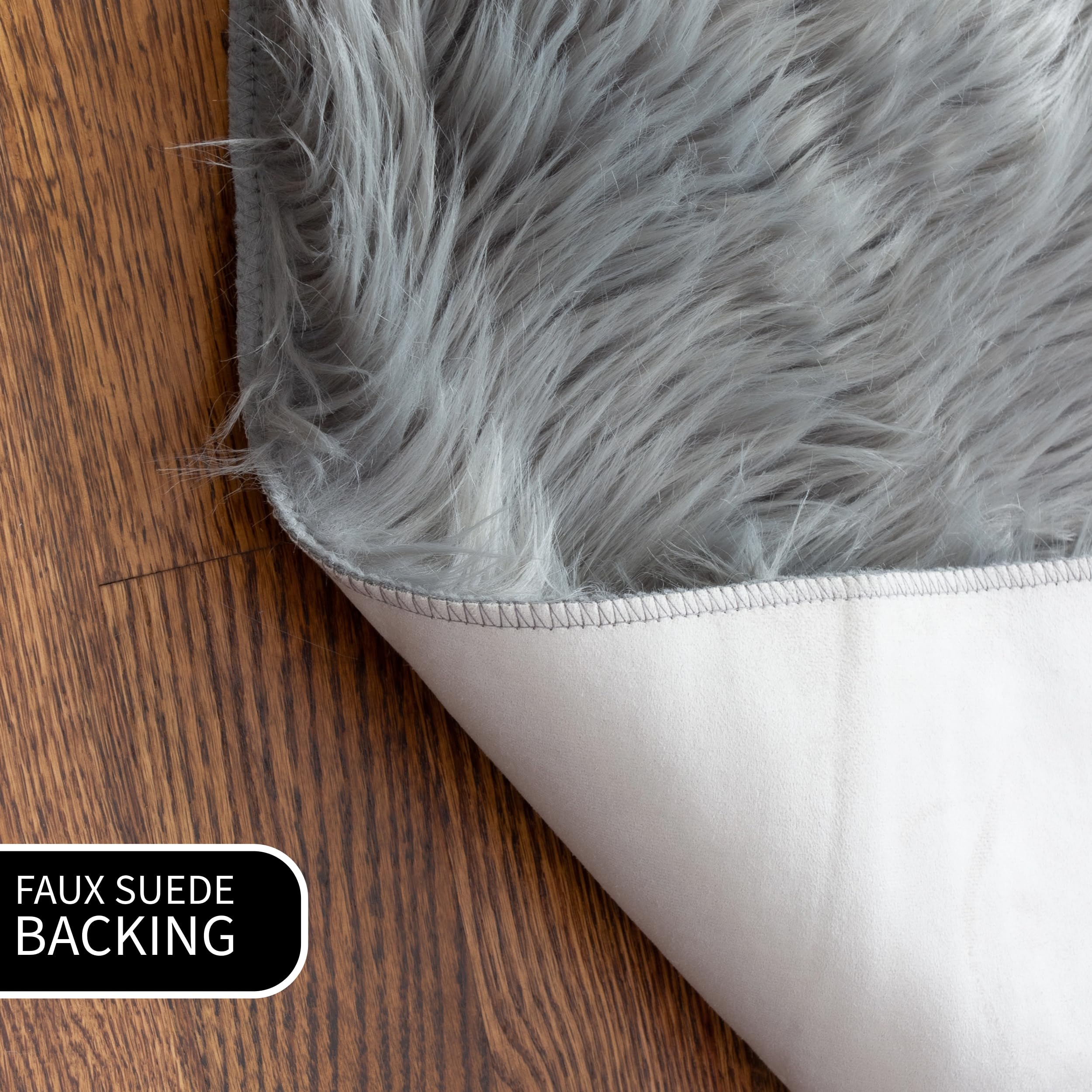 Gray Serene Faux Fur Solid Fake Sheepskin Rug
