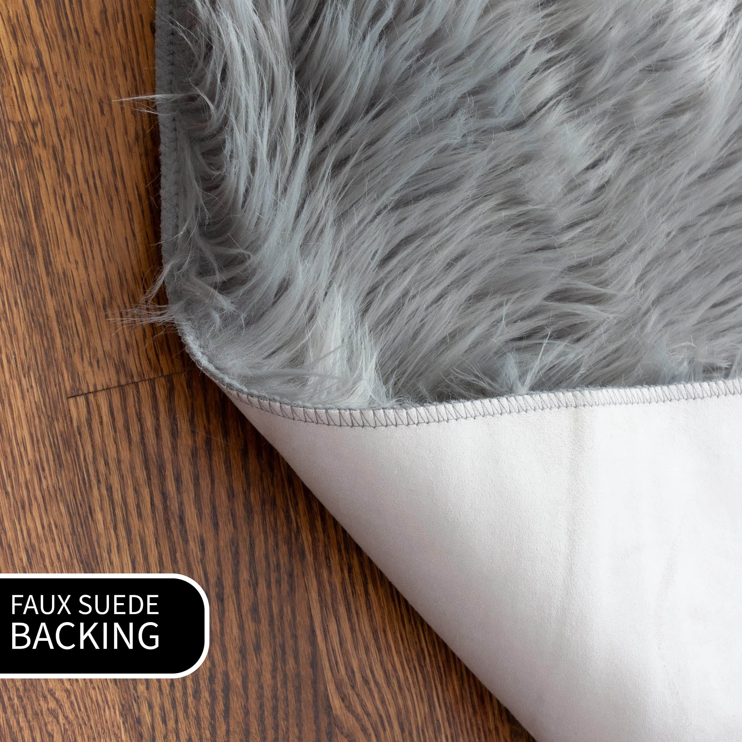 Gray Serene Faux Fur Solid Fake Sheepskin Rug