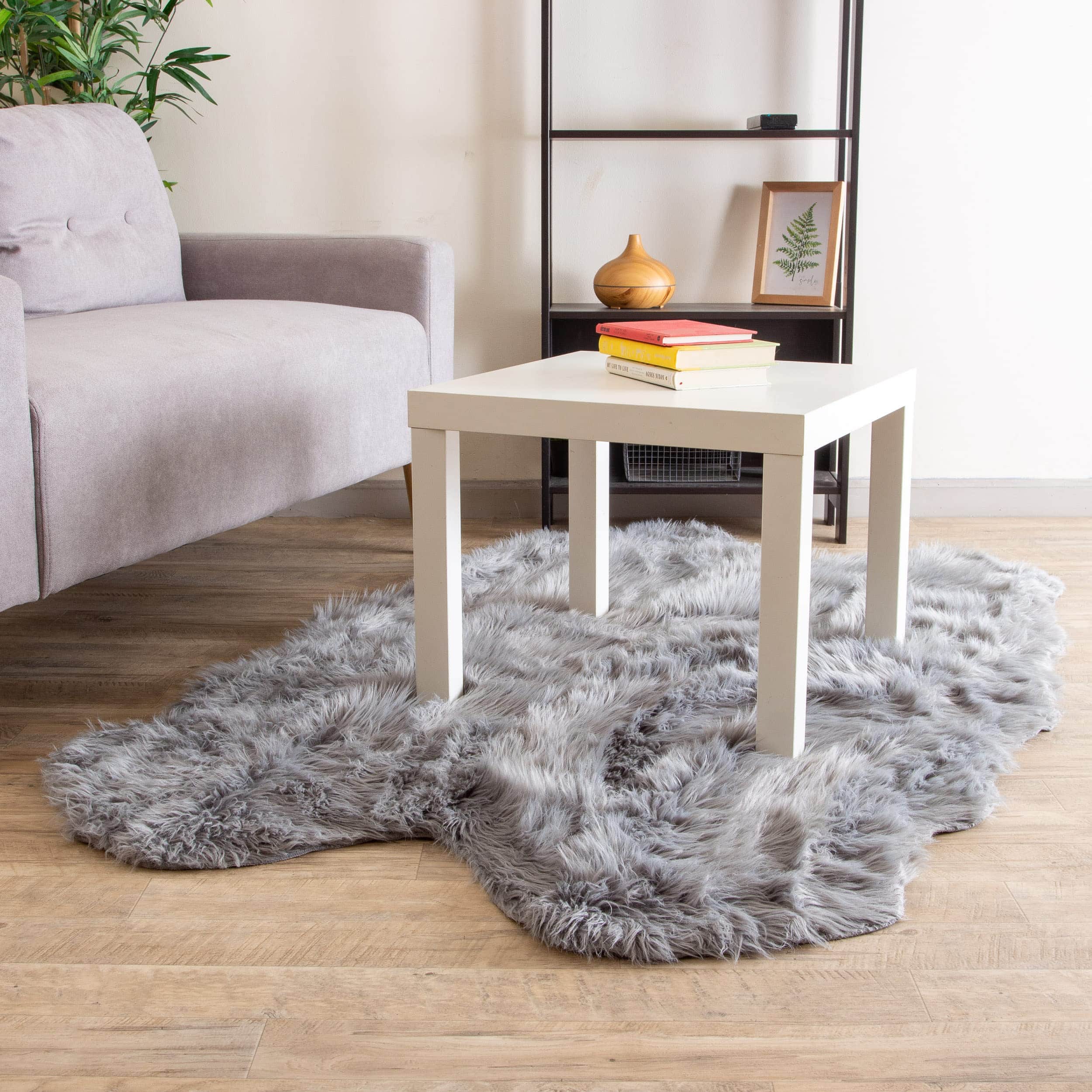 Gray Serene Faux Fur Solid Fake Sheepskin Rug