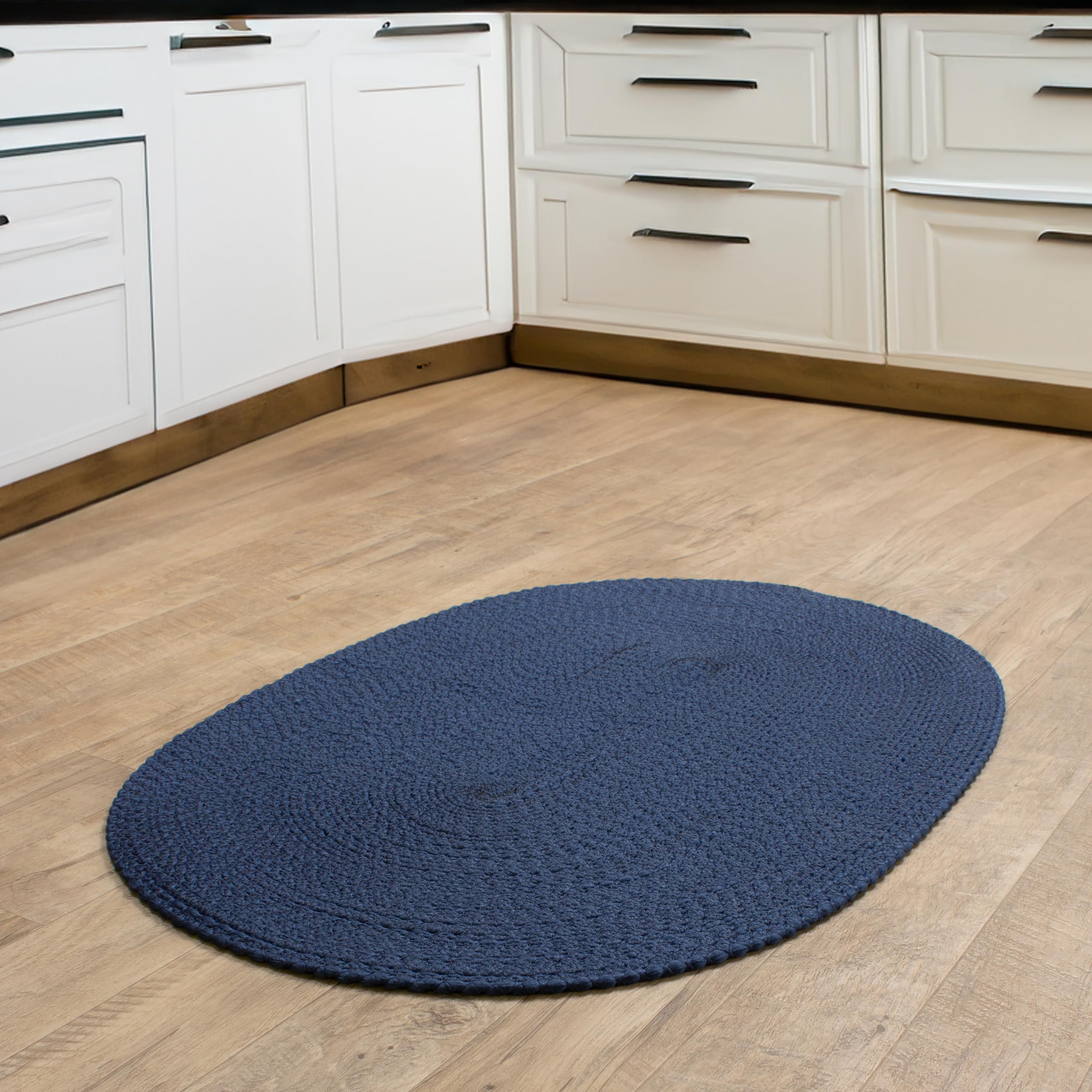 Navy Braided Rug - Reversible Solid Constrution - Indoor Outdoor