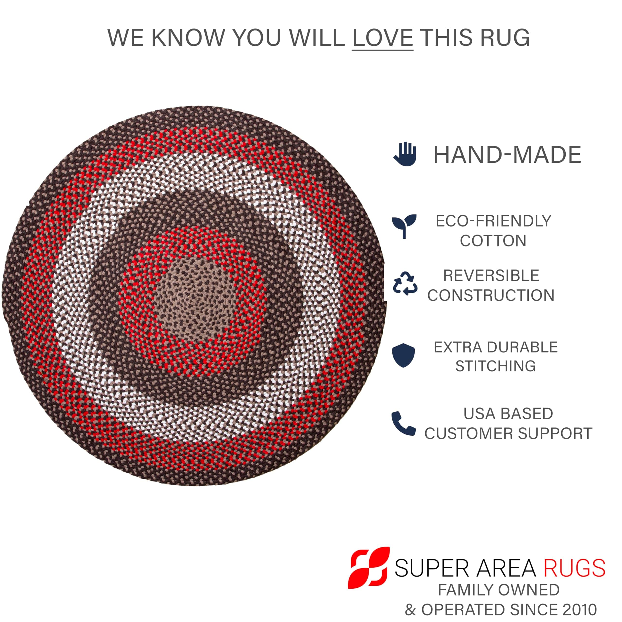 Brown Charming Braided Rug for Farmhouse Living Rooms and Bedroom