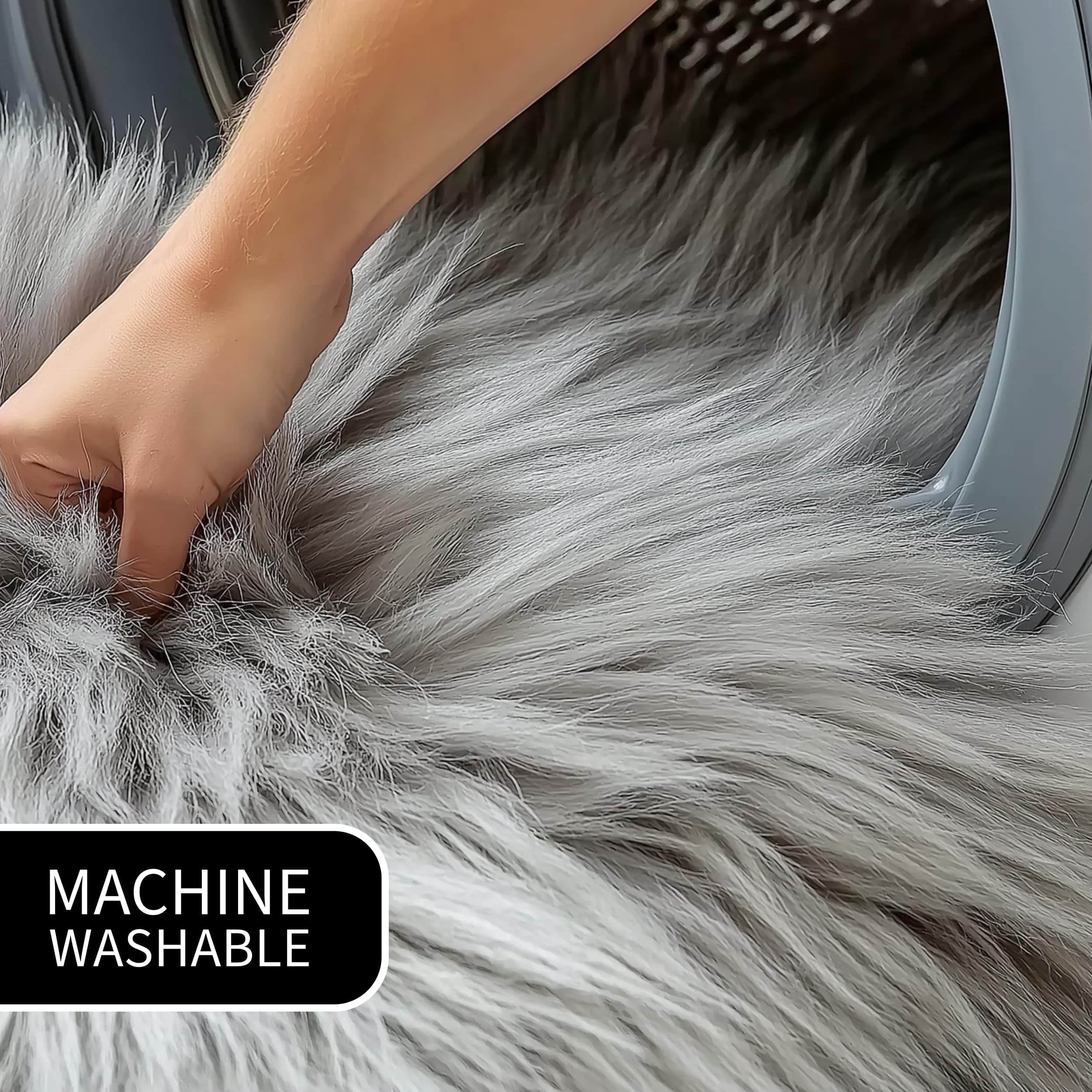 Gray Serene Faux Fur Solid Fake Sheepskin Rug