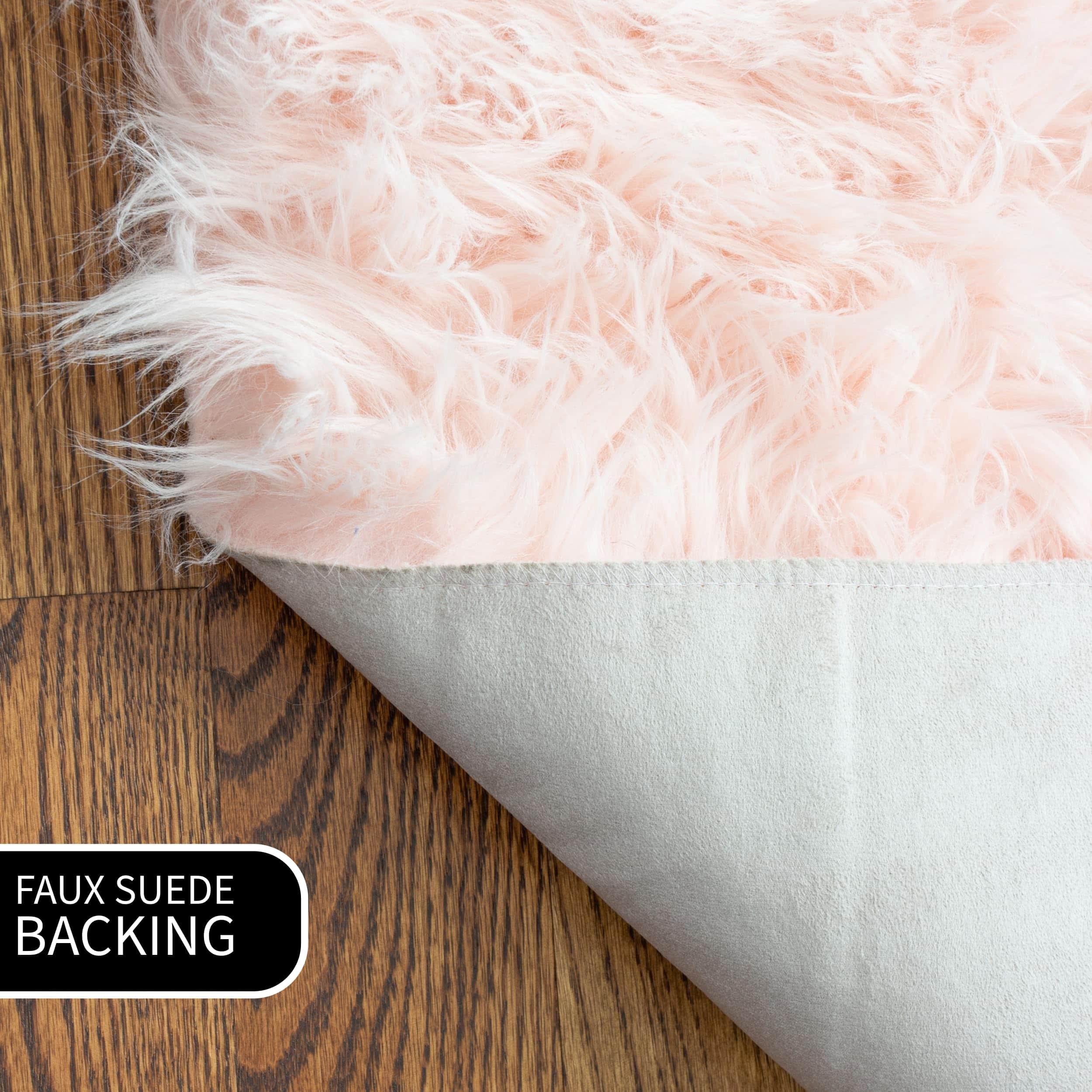 Light Pink Serene Faux Fur Solid Fake Sheepskin Rug