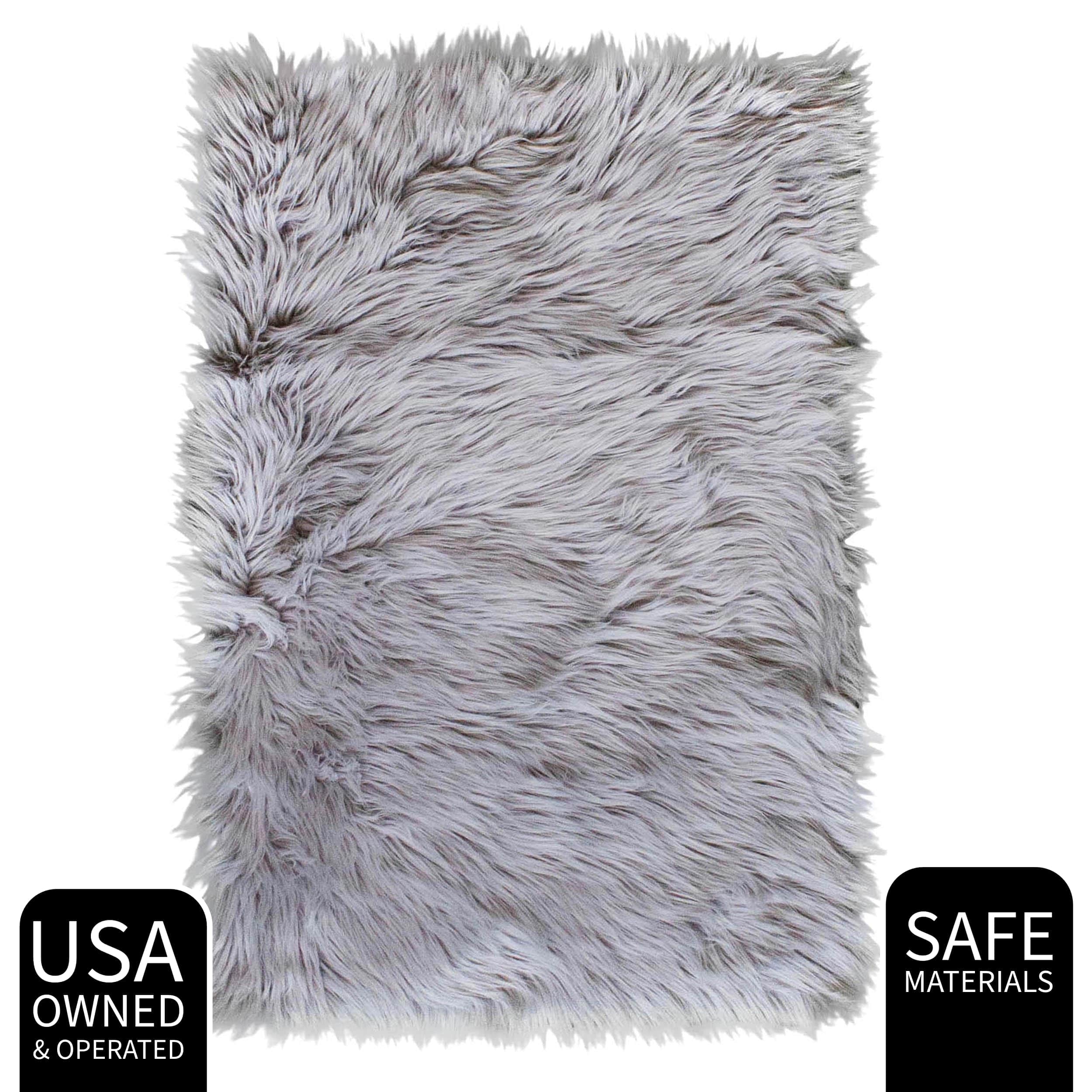 Gray Serene Faux Fur Solid Fake Sheepskin Rug