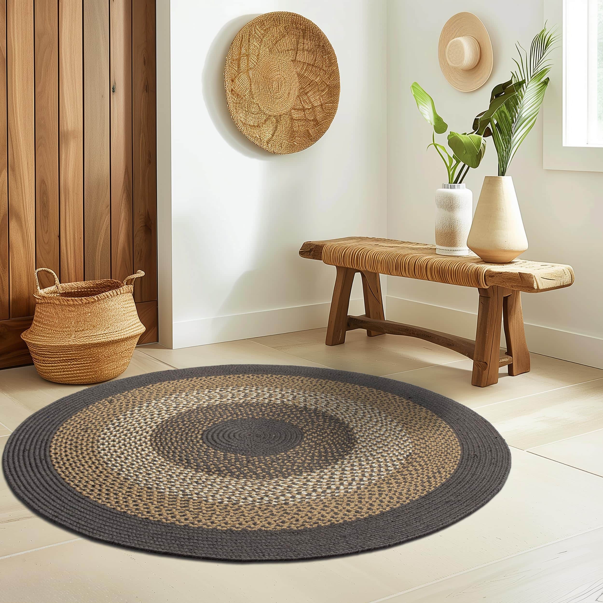 Taupe, Gray Indoor Outdoor Braided Rug for Patios, Porches and Kitchens - Bradford Collection