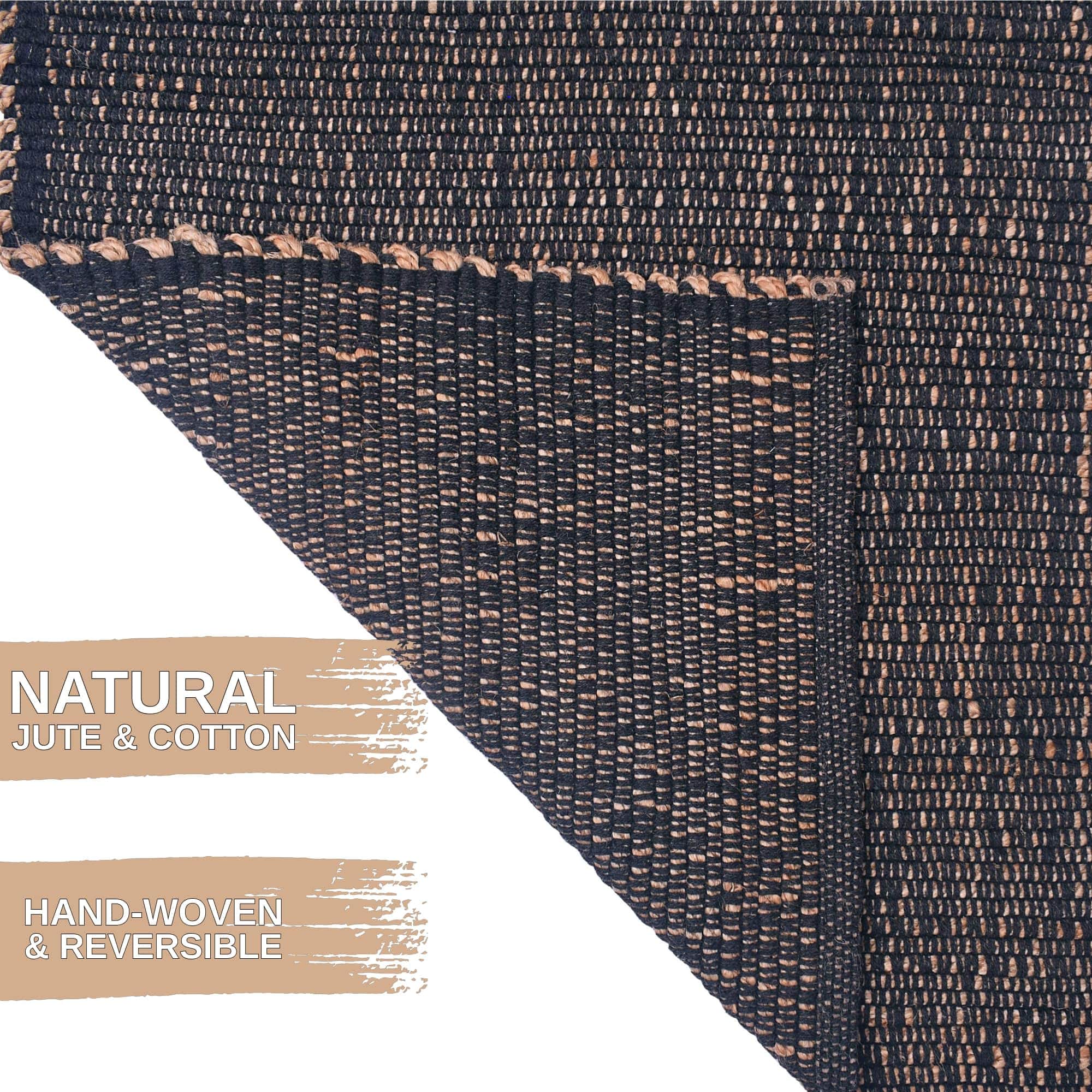 Charcoal Gray Jute & Cotton Woven Rug - Simple Farmhouse Reversible Rug