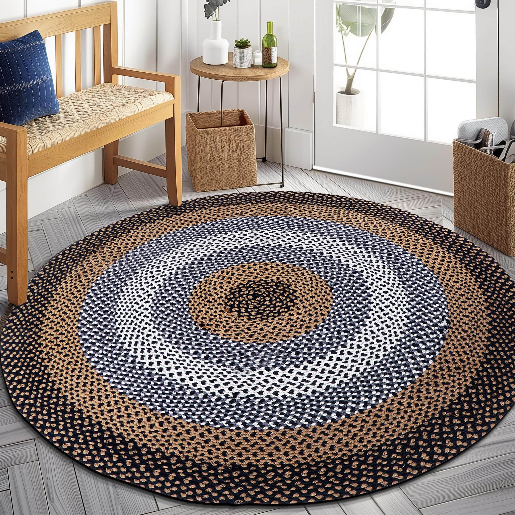 Black, Tan Indoor Outdoor Braided Rug for Patios, Porches and Kitchens - Bradford Collection