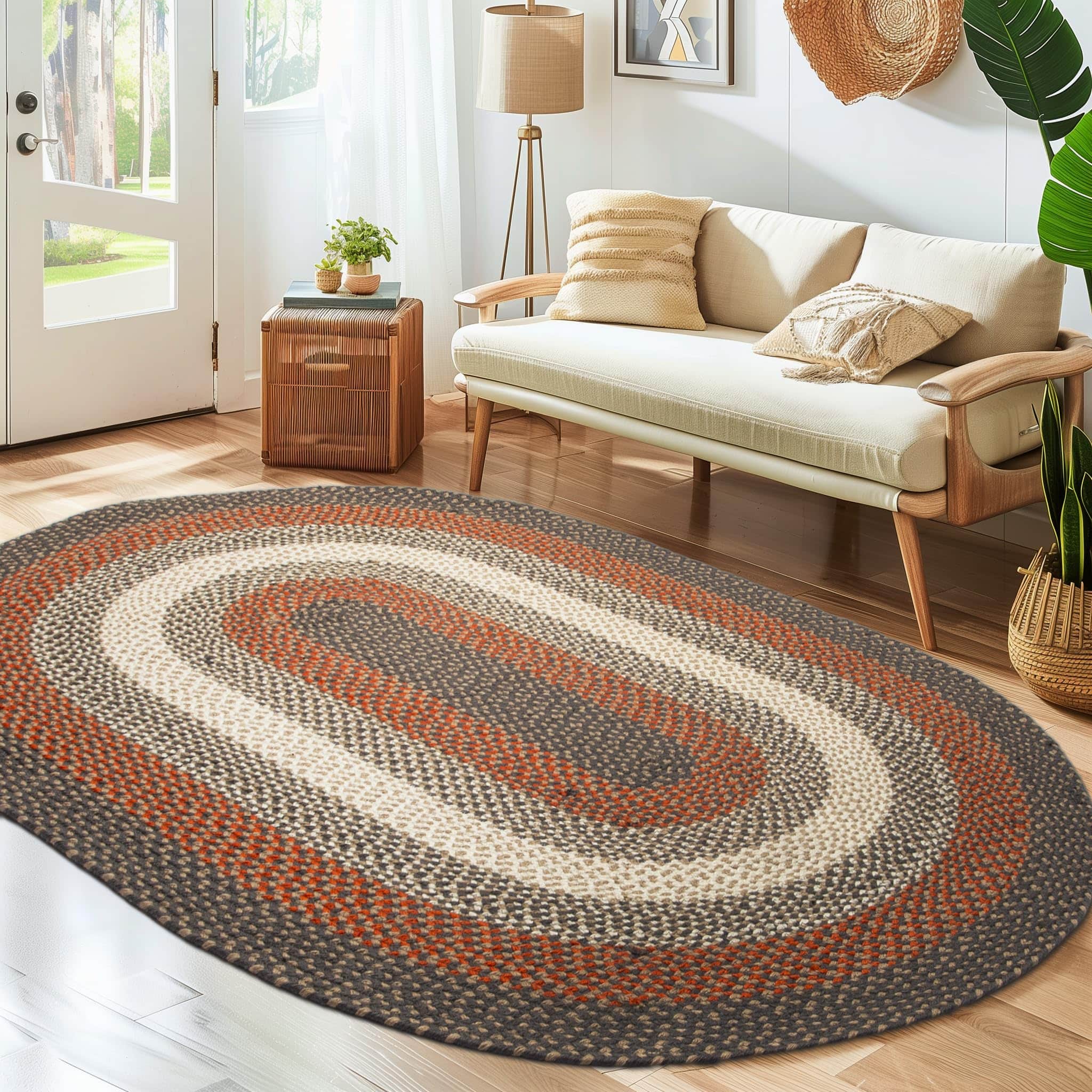 Red, Gray Indoor Outdoor Braided Rug for Patios, Porches and Kitchens - Bradford Collection