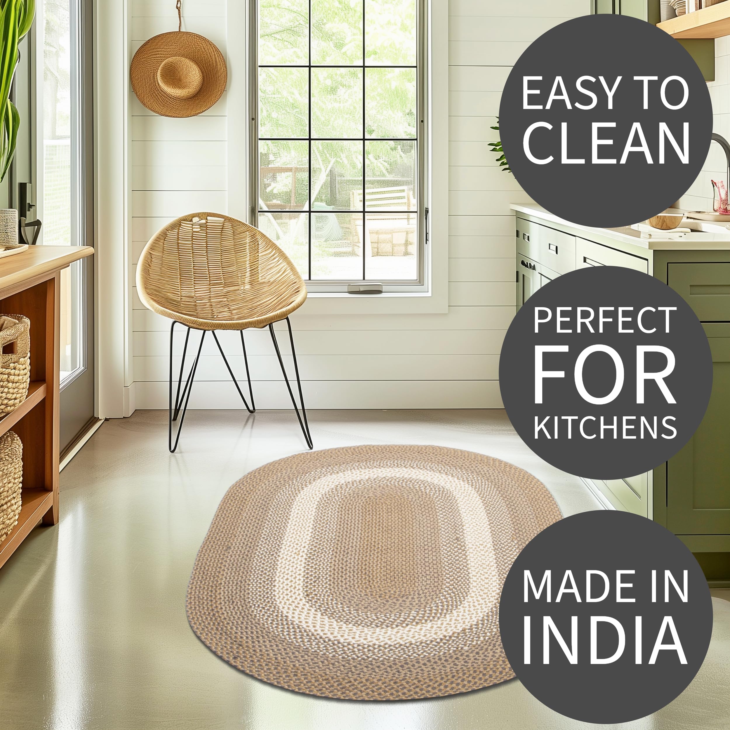 Brown, Gray Indoor Outdoor Braided Rug for Patios, Porches and Kitchens - Bradford Collection