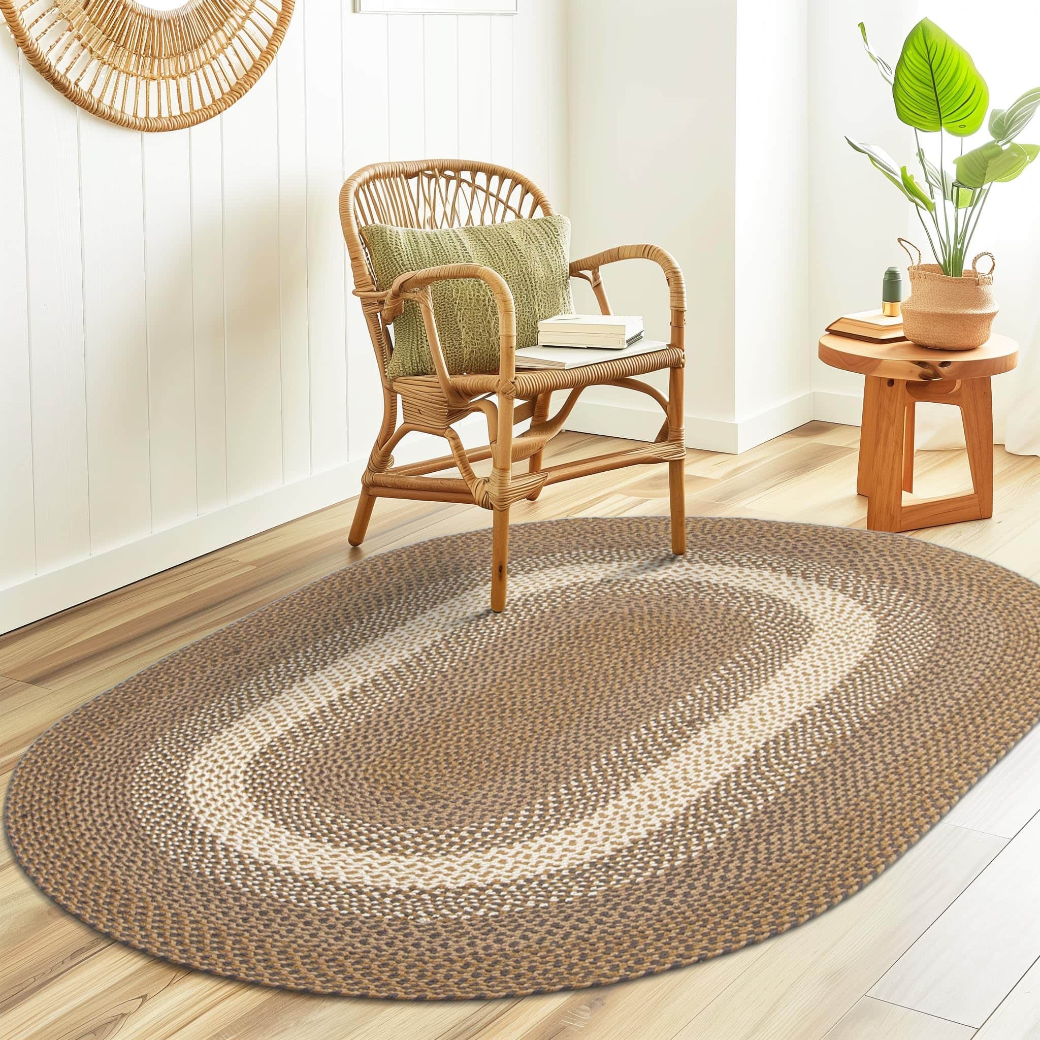 Brown, Gray Indoor Outdoor Braided Rug for Patios, Porches and Kitchens - Bradford Collection