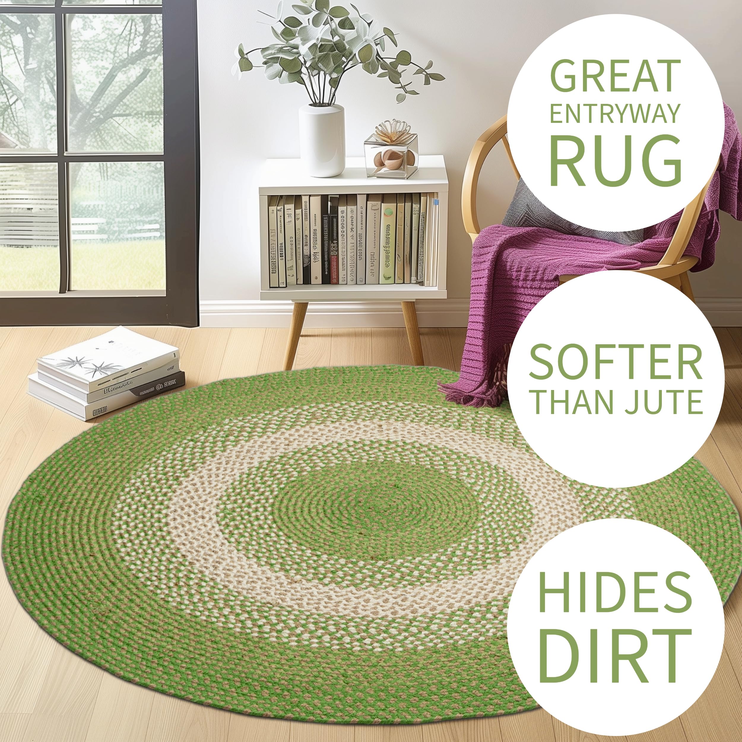 Dark Green Indoor Outdoor Braided Rug for Patios, Porches and Kitchens - Bradford Collection