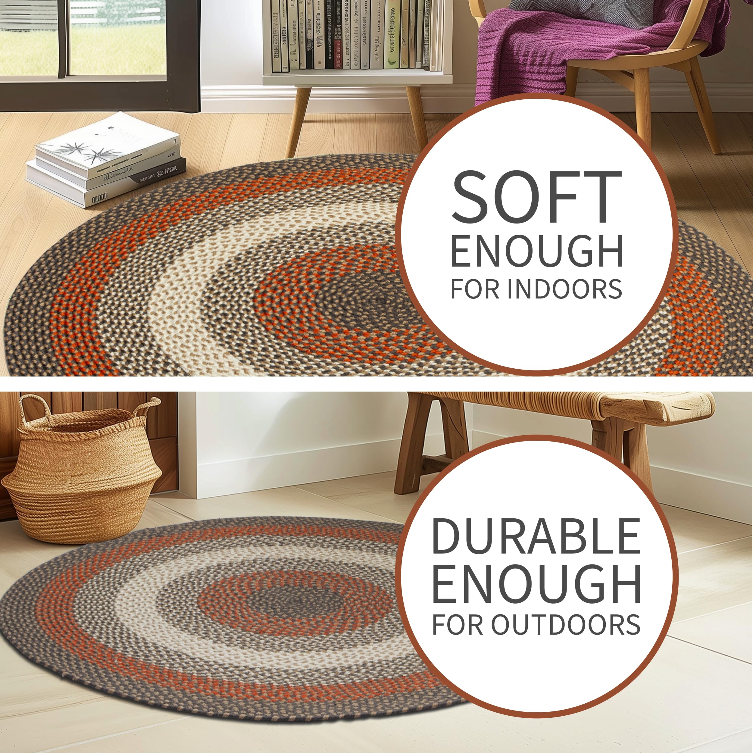 Red, Gray Indoor Outdoor Braided Rug for Patios, Porches and Kitchens - Bradford Collection