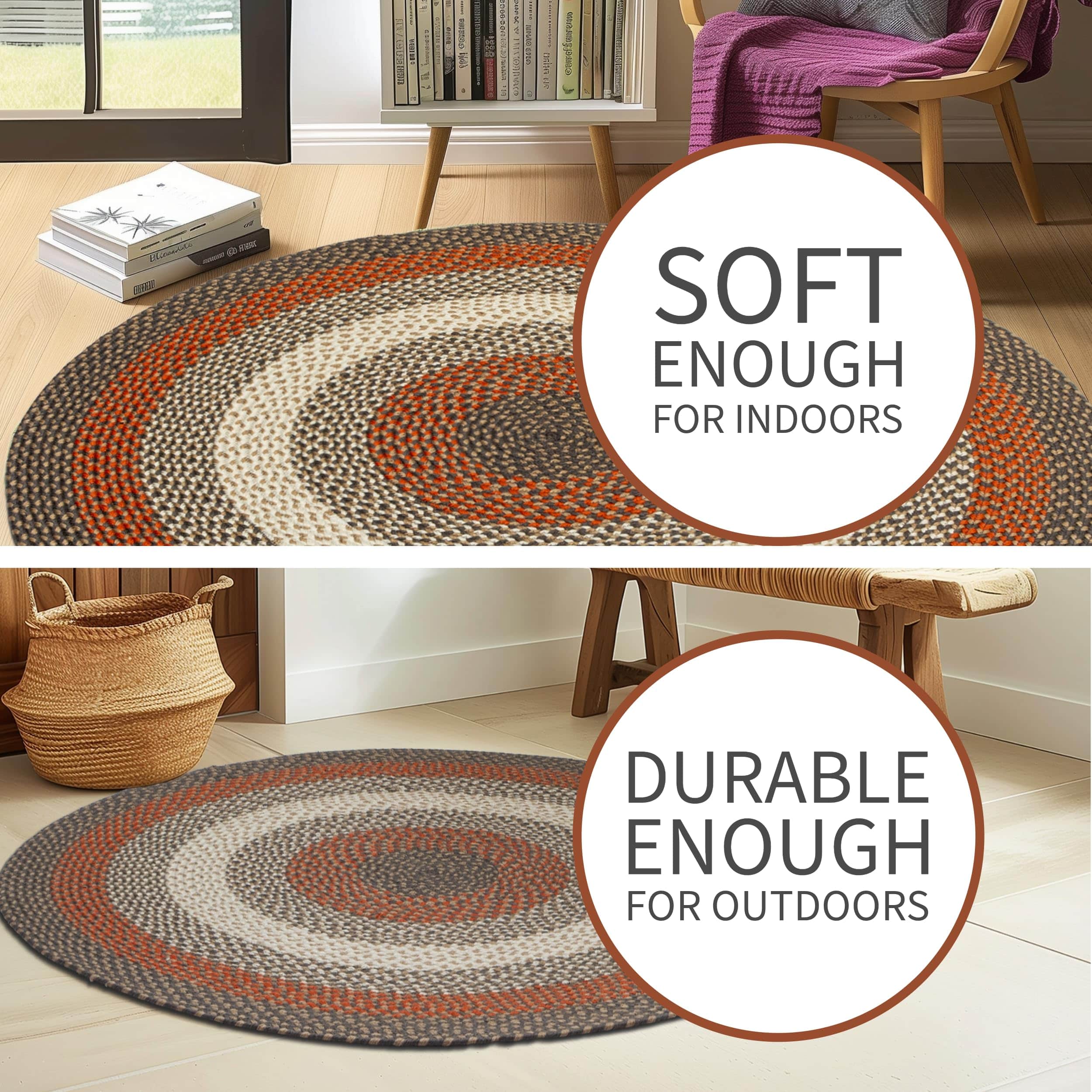 Red, Gray Indoor Outdoor Braided Rug for Patios, Porches and Kitchens - Bradford Collection