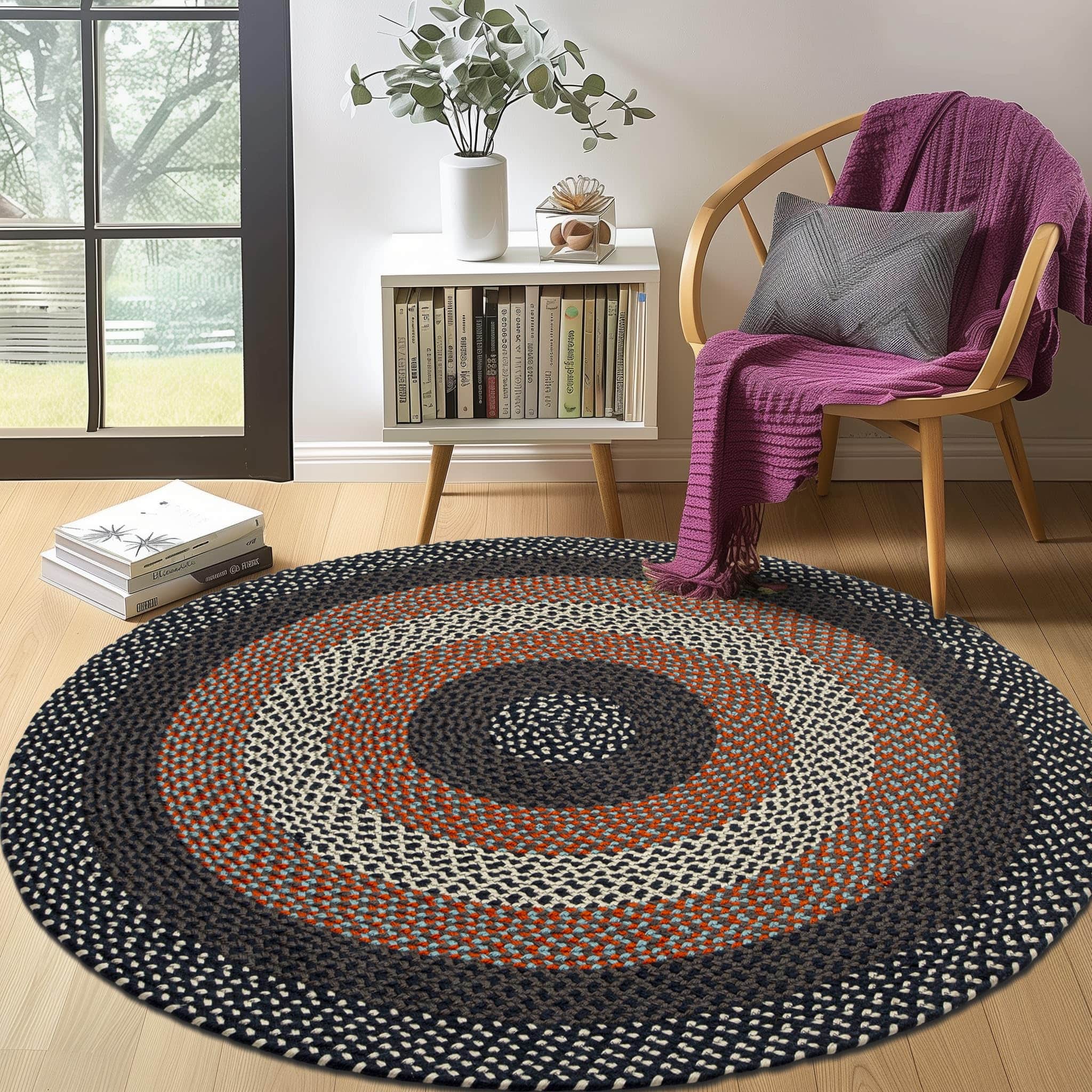 Navy Indoor Outdoor Braided Rug for Patios, Porches and Kitchens - Bradford Collection