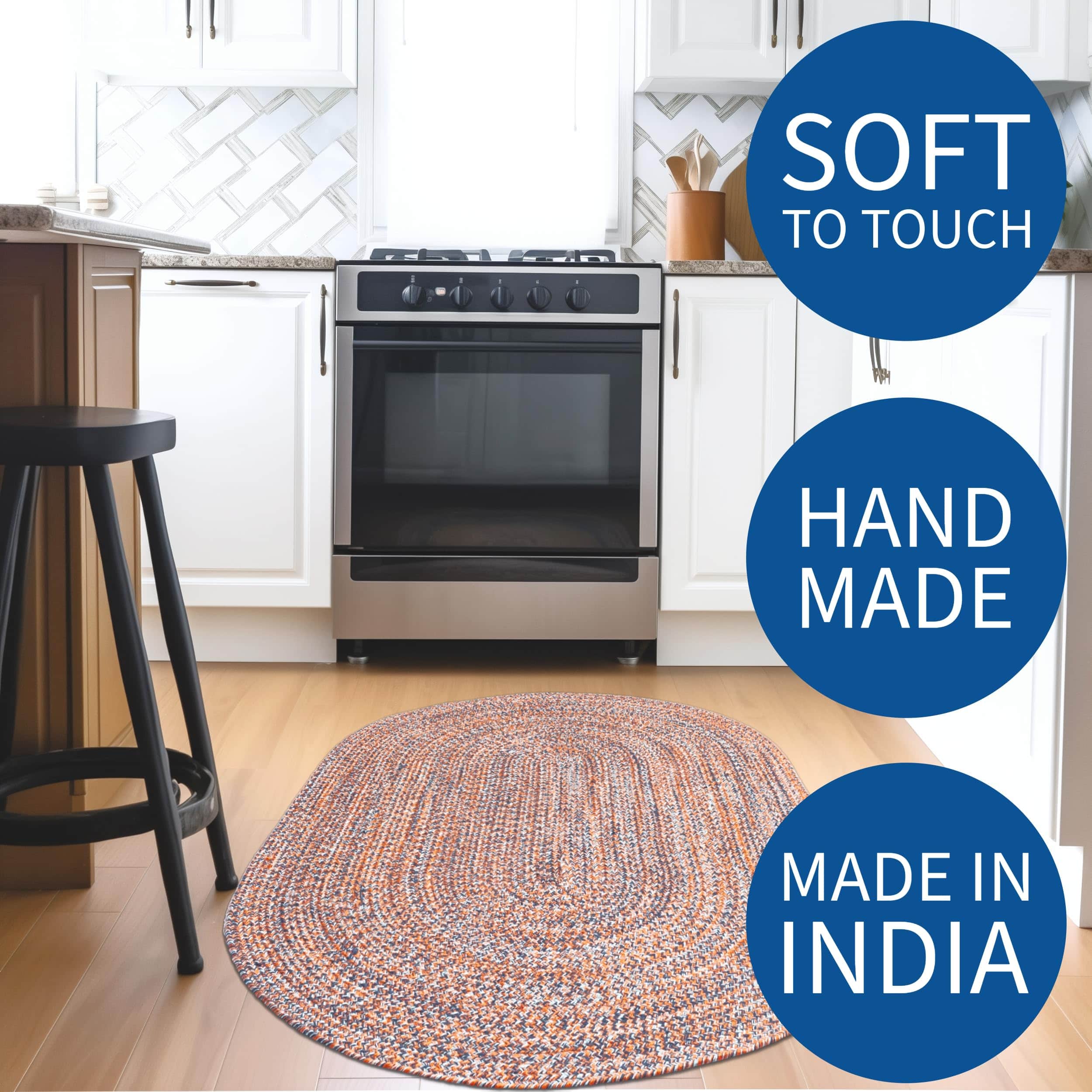 Navy, Light Blue, Red Indoour Outdoor Braided Kitchen Rug