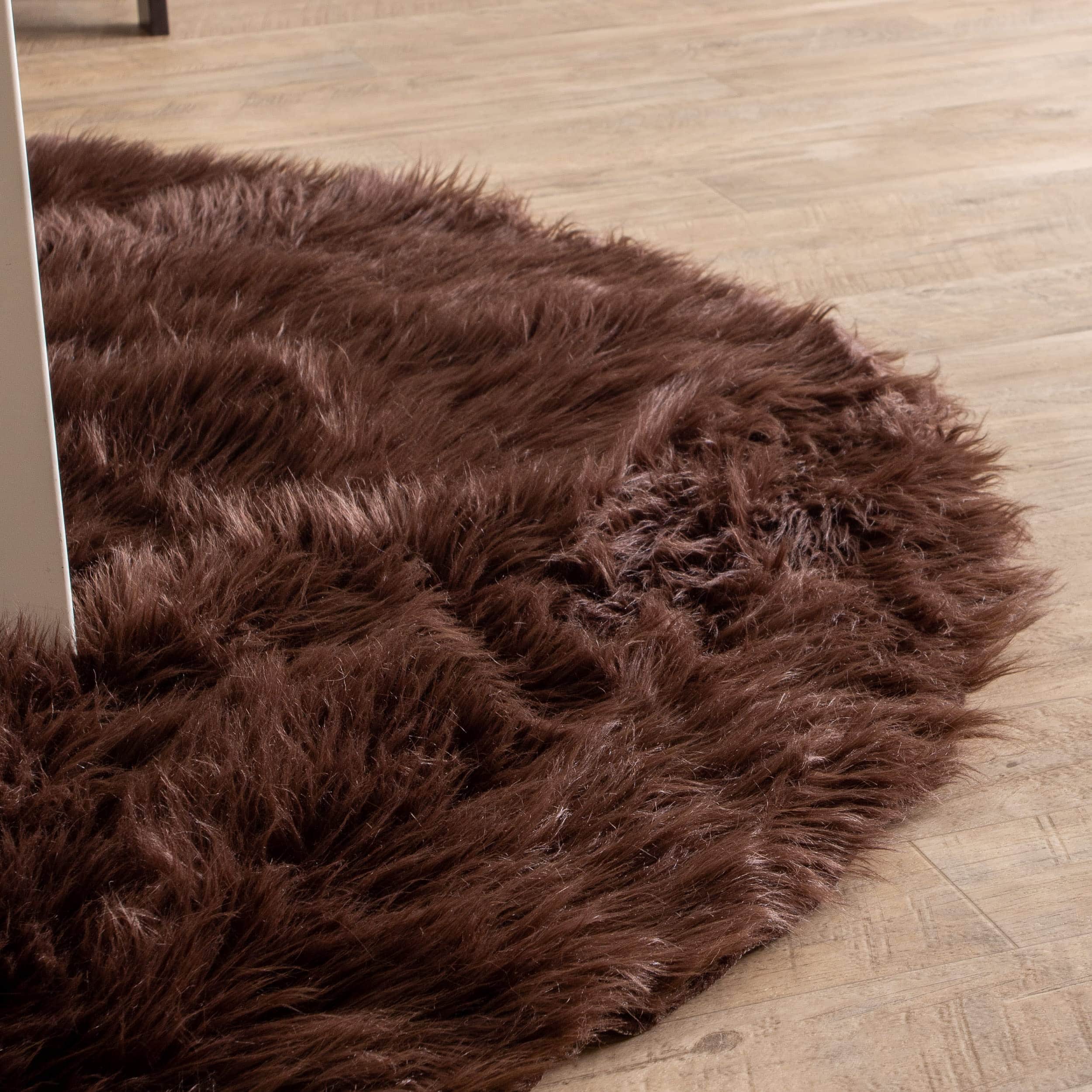 Dark Brown Serene Faux Fur Solid Fake Sheepskin Rug