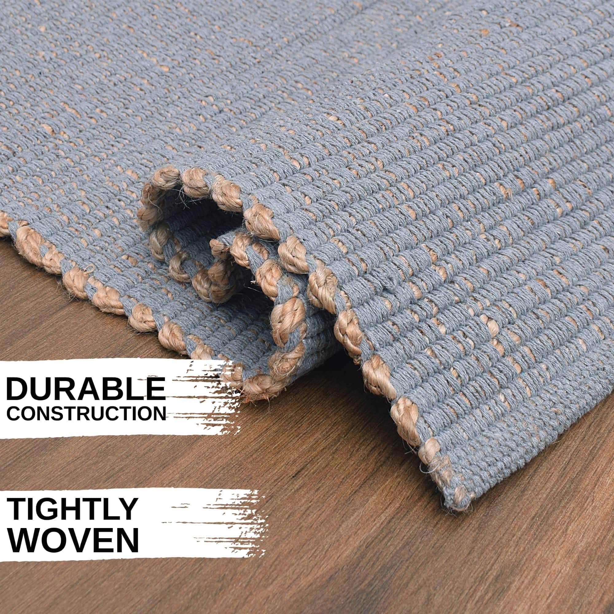 Light Gray Jute & Cotton Woven Rug - Simple Farmhouse Reversible Rug