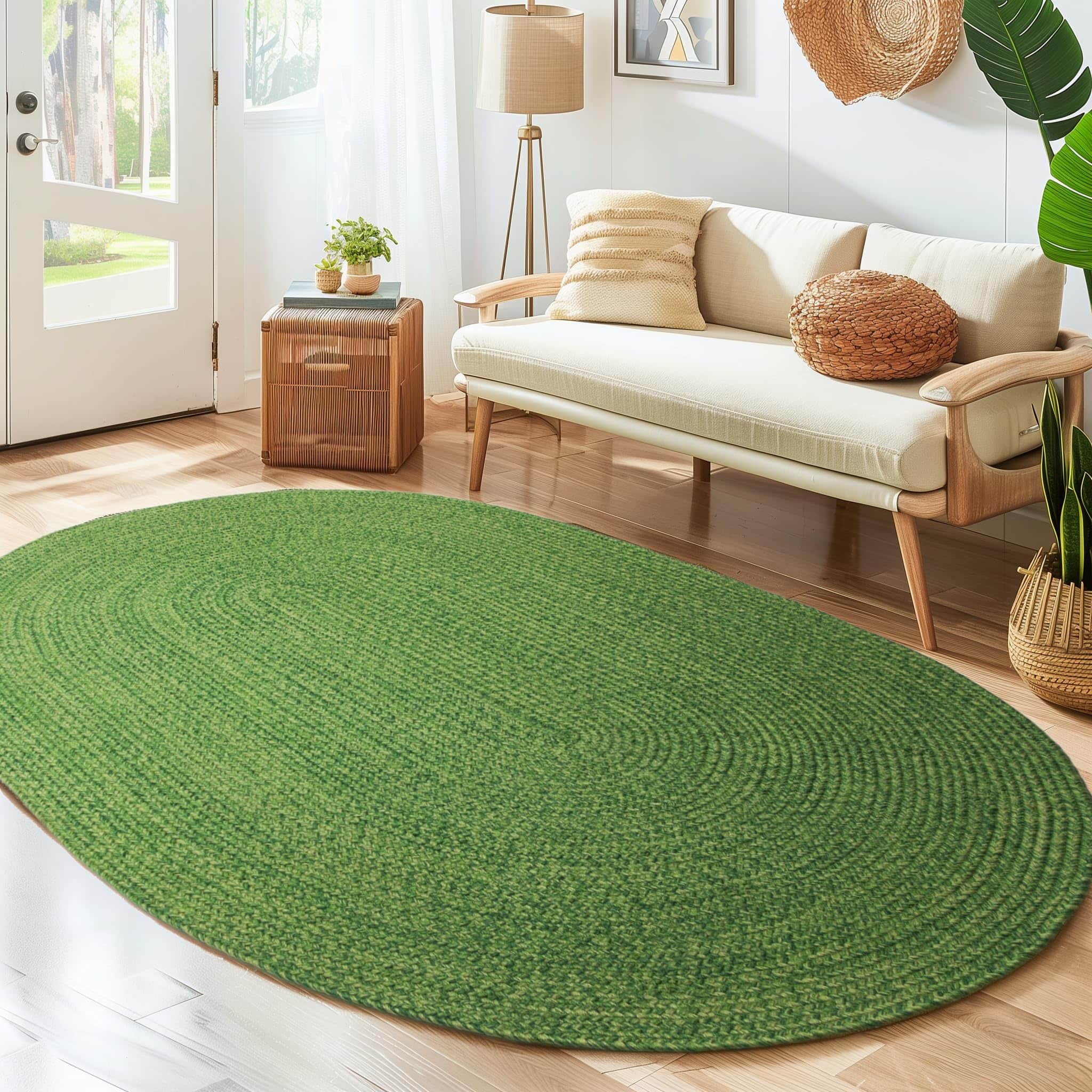 Green Multicolor Indoour Outdoor Braided Kitchen Rug