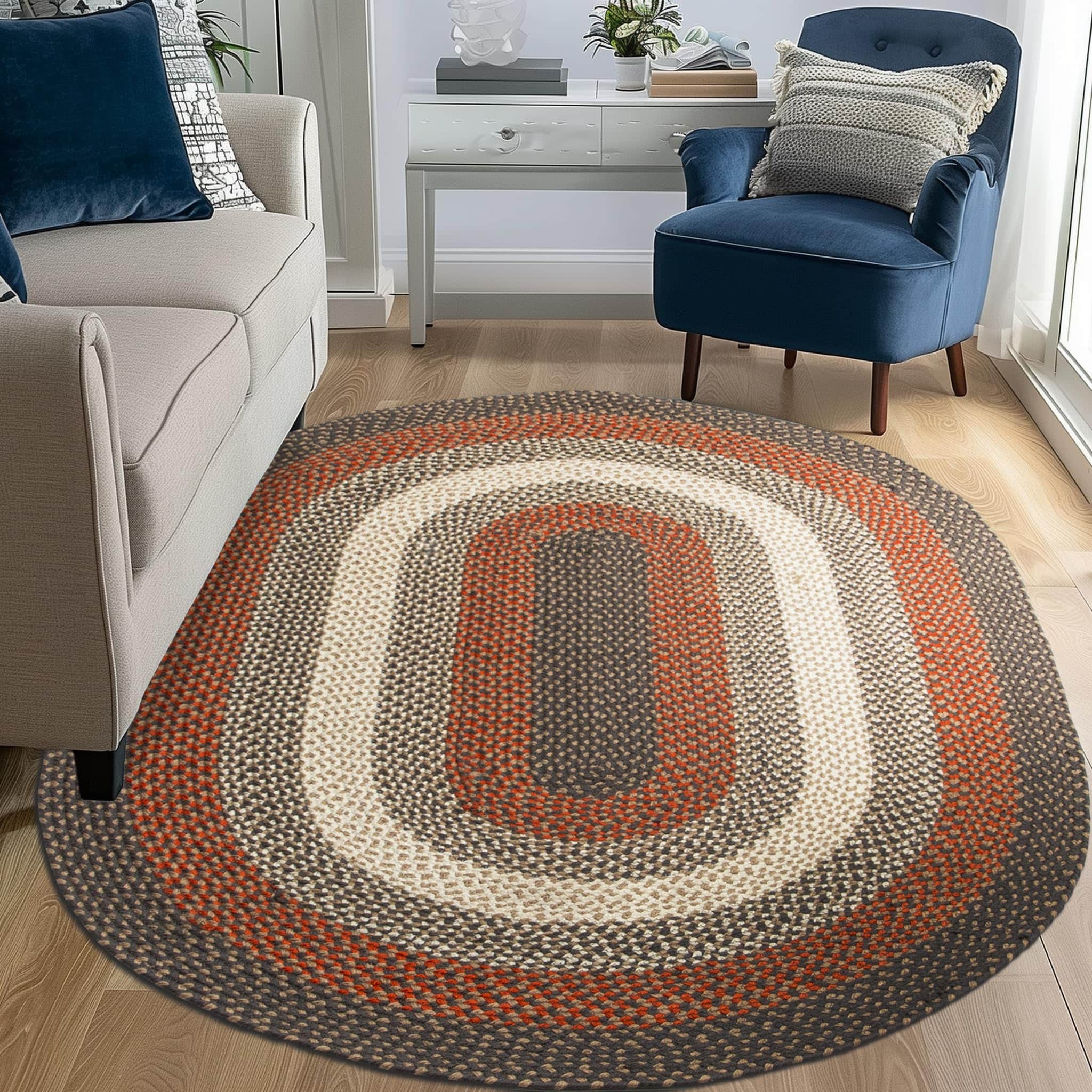 Red, Gray Indoor Outdoor Braided Rug for Patios, Porches and Kitchens - Bradford Collection