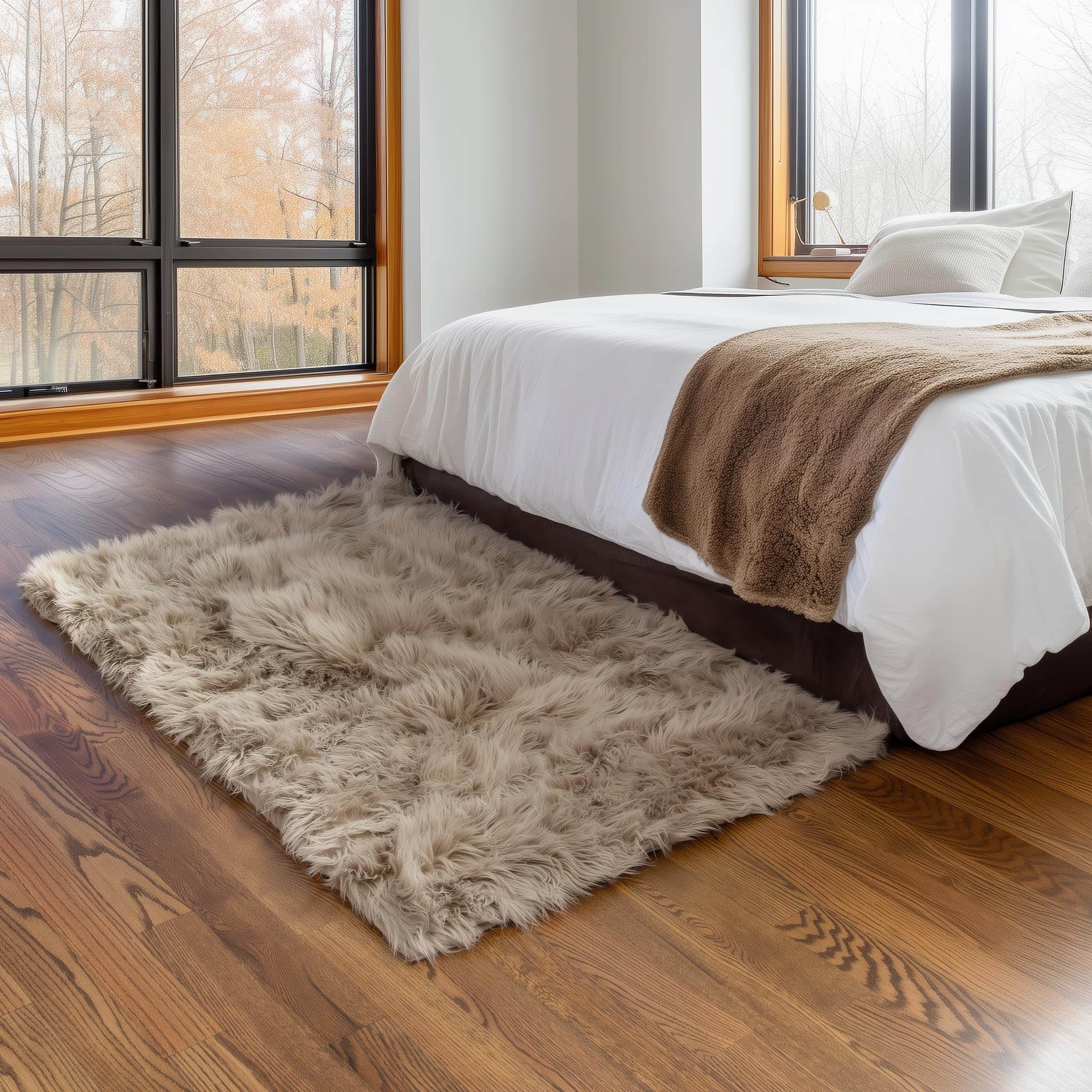 Light Brown Serene Faux Fur Solid Fake Sheepskin Rug