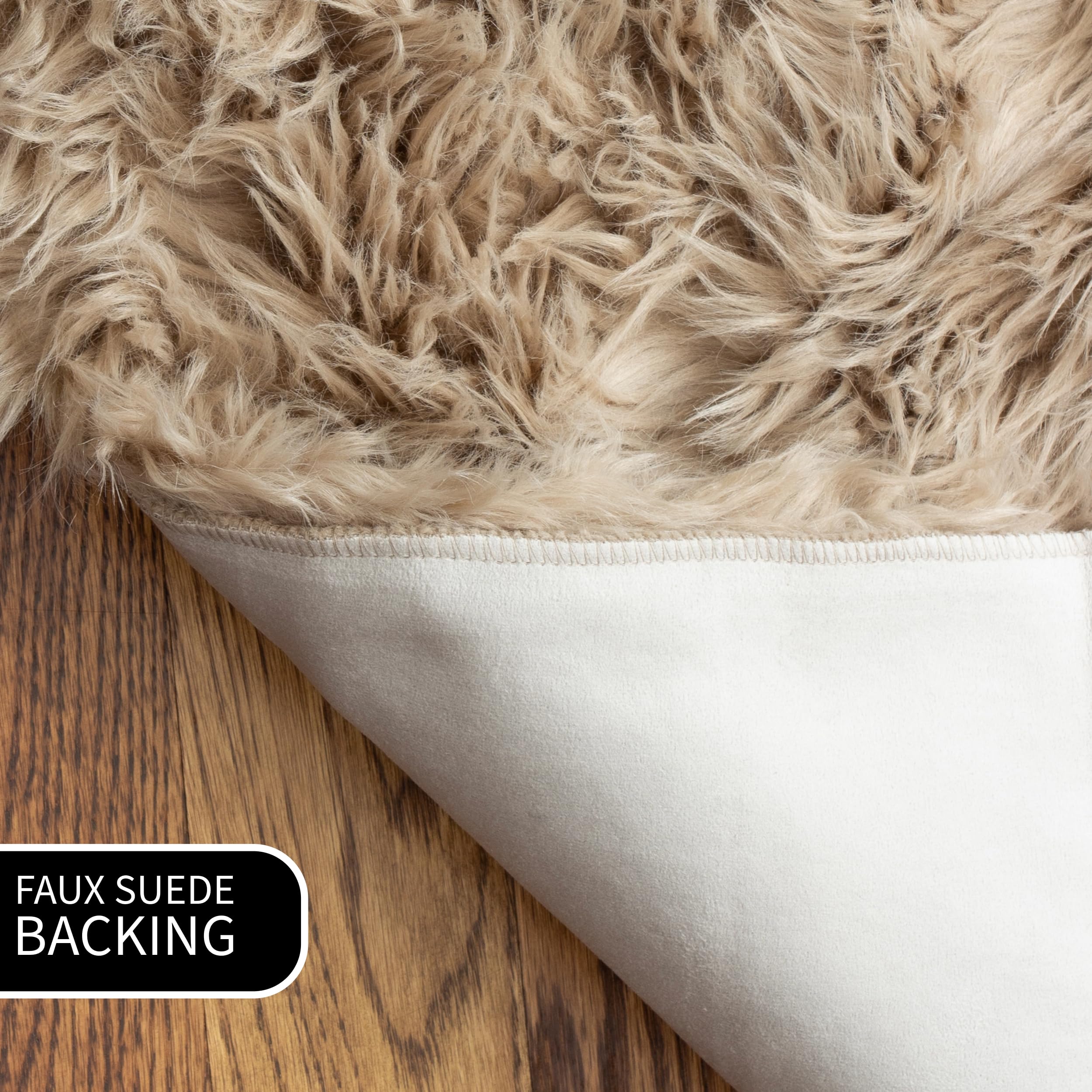 Light Brown Serene Faux Fur Solid Fake Sheepskin Rug