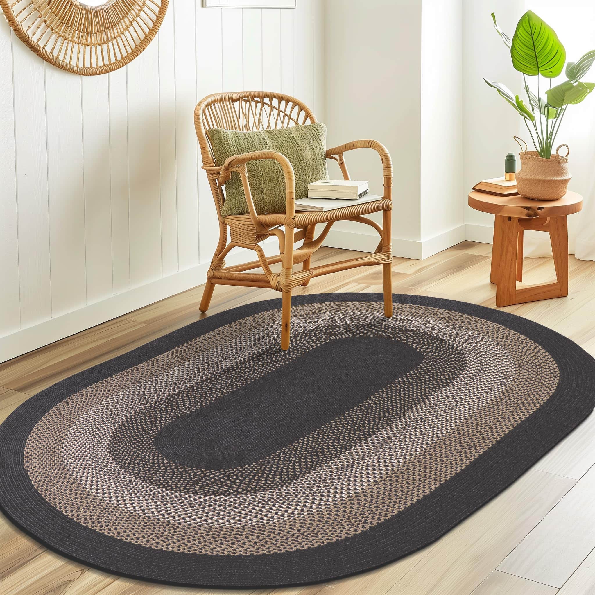 Taupe, Gray Indoor Outdoor Braided Rug for Patios, Porches and Kitchens - Bradford Collection
